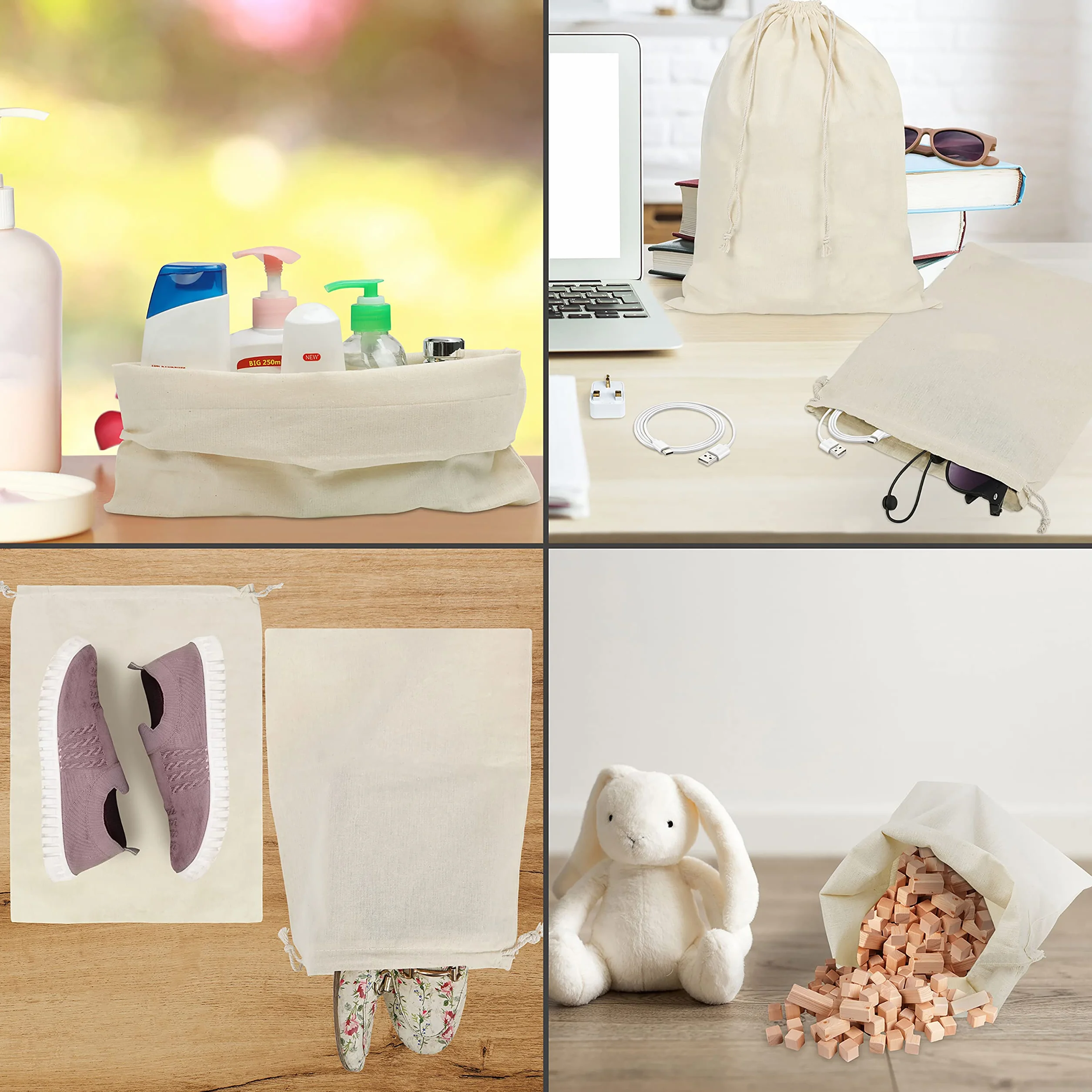 Belle Vous Worki bawełniane na owoce i warzywa ze sznurkiem do ściągania (10 szt.) – szer. 30 x wys. 40 cm wielokrotnego użytku – worek na owoce i warzywa