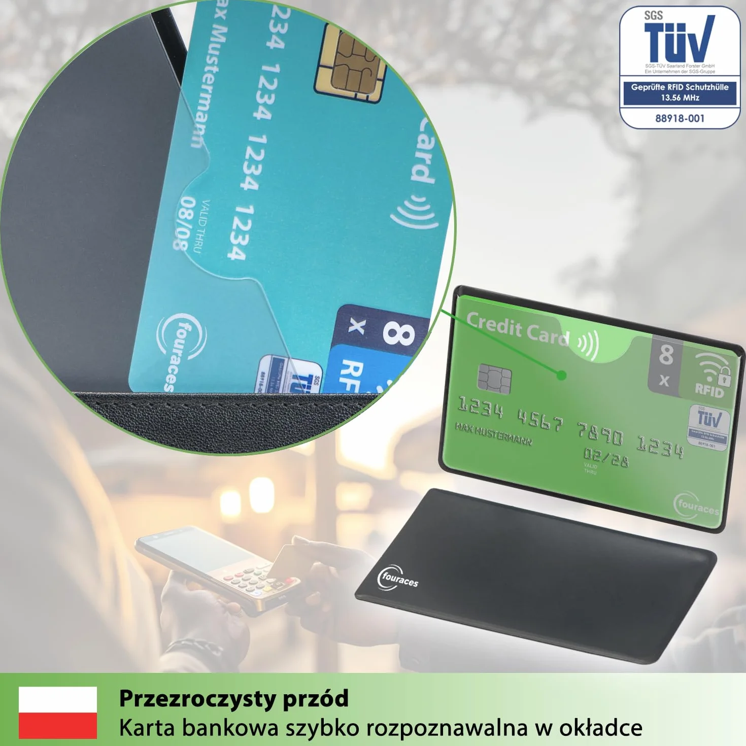 fouraces 8x etui ochronne z blokadą RFID – zabezpieczenie przed kradzieżą danych – etui ochronne NFC – etui na karty kredytowe i karty EC, etui z twardego plastiku na karty bankowe