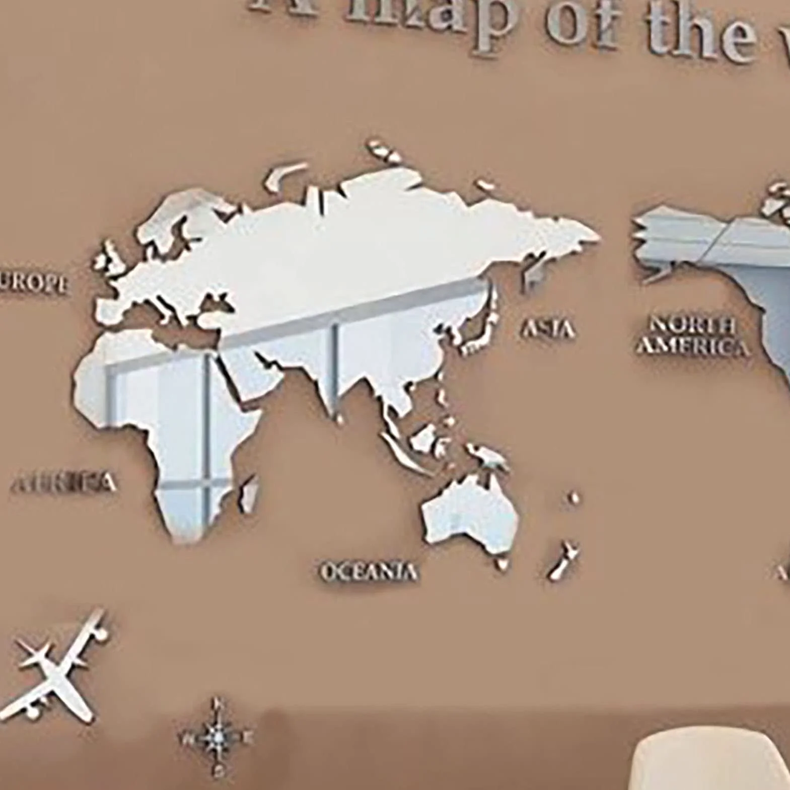 Pegatinas 3D Mapa del Mundo - Murales Decorativos de Pared para Oficina, Dormitorio, Sala - Calcomanía DIY Acrílica Negra 47,24 Pulgadas