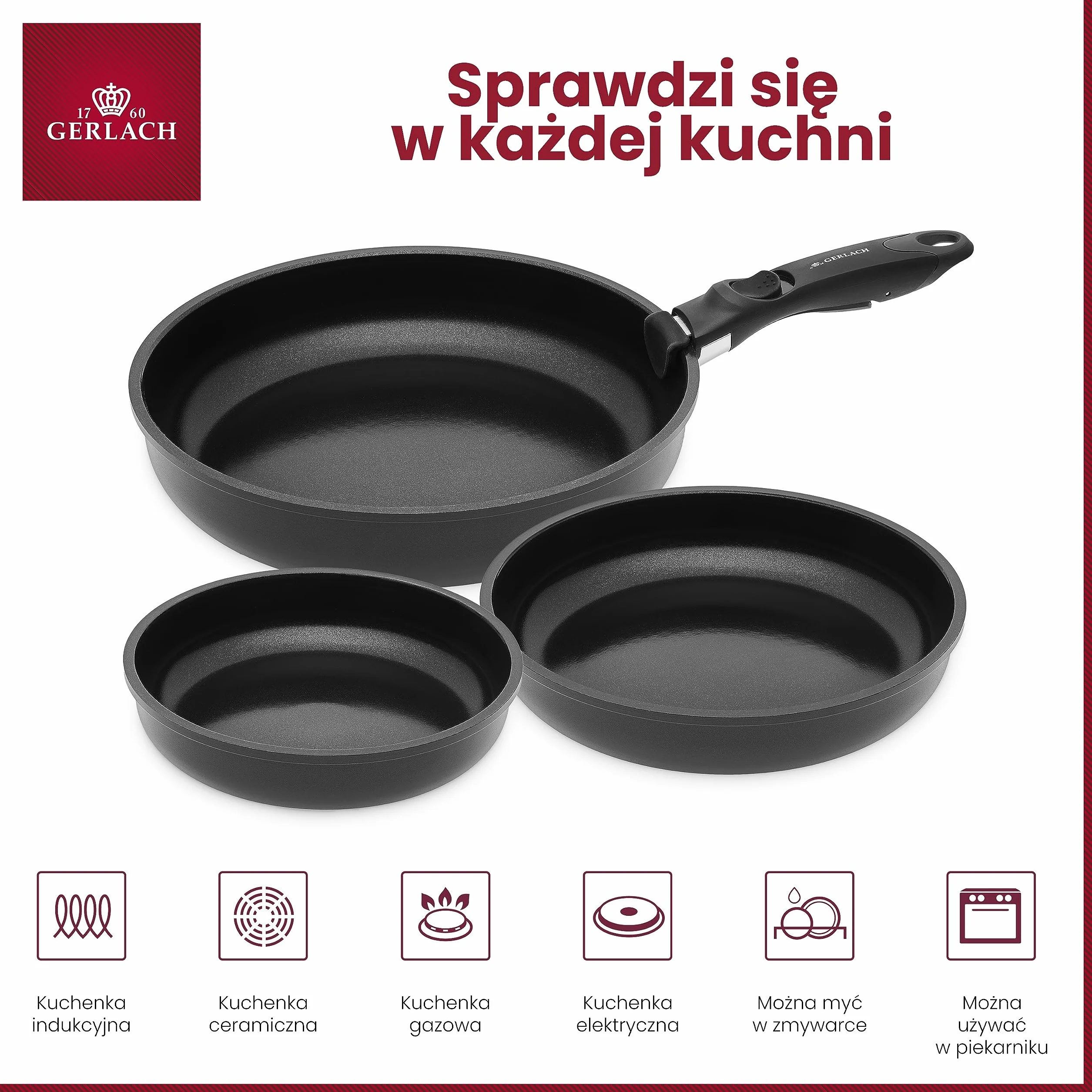 Gerlach Smart Patelnia Aluminium Czarna 20/24/28 cm