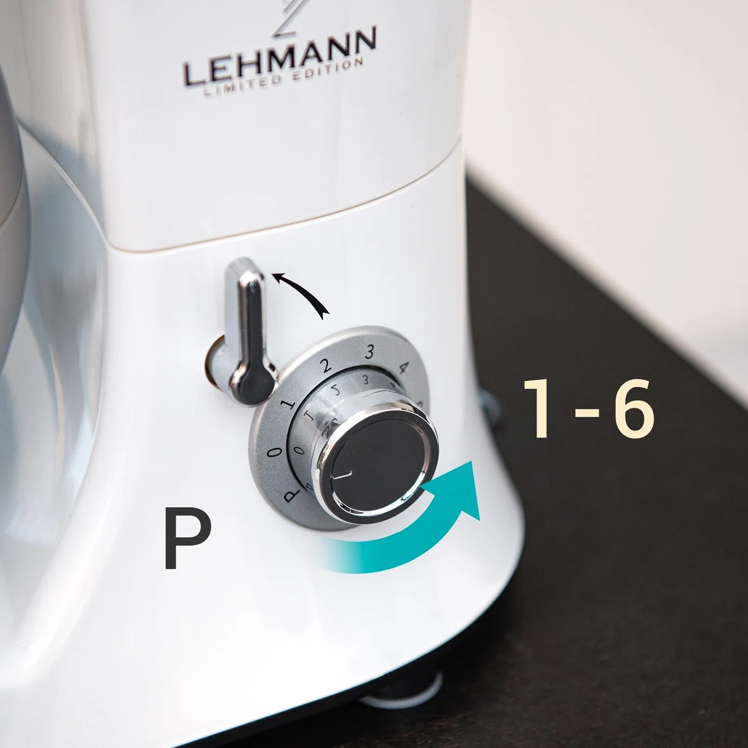 Lehmann Elektroniczny wyświetlacz wielofunkcyjny robot kuchenny z miską ze stali nierdzewnej, 5 l, 2300 W, 6 poziomów, z hakiem do ugniatania ciasta i trzepaczką