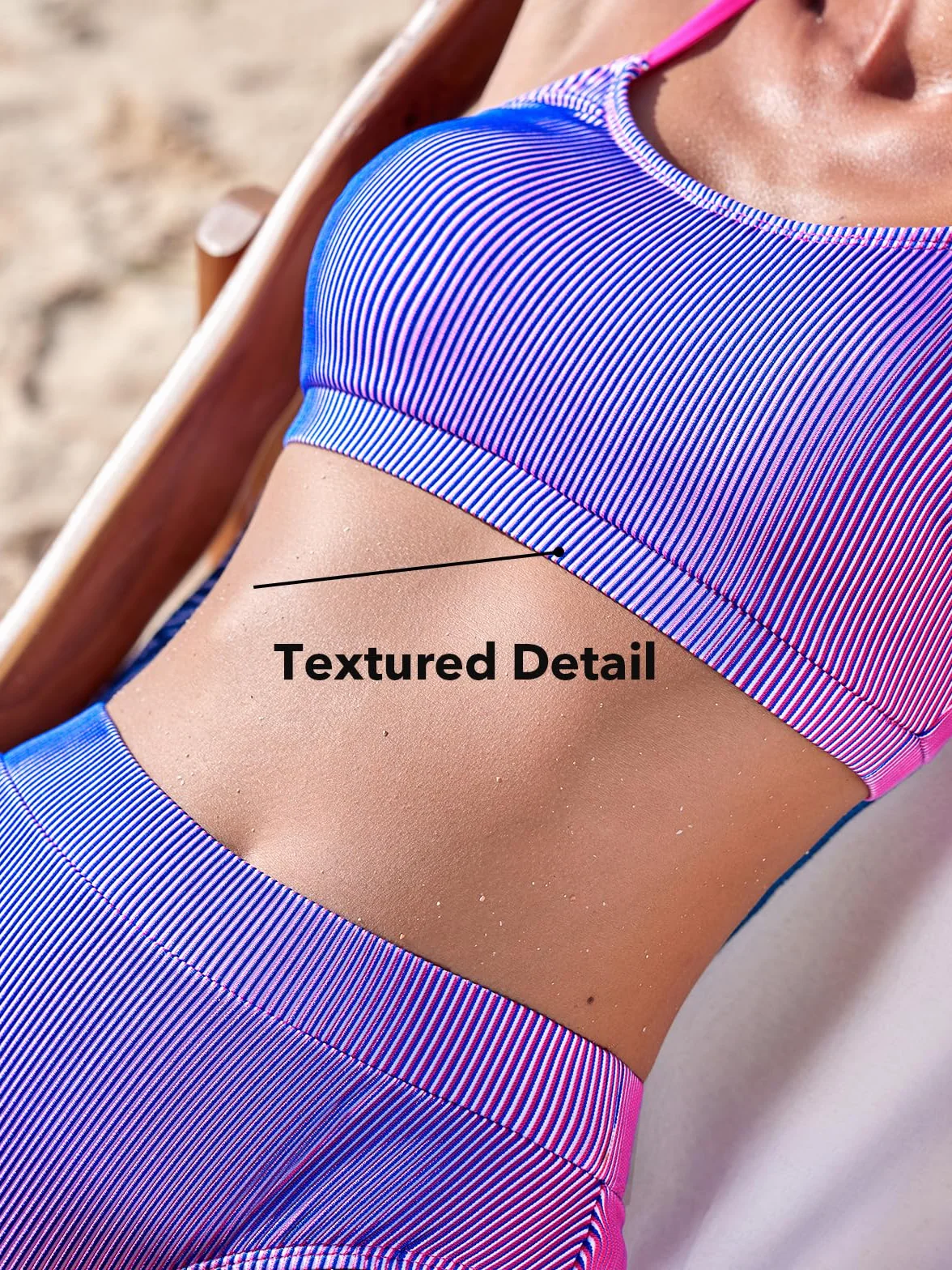 CUPSHE Damski zestaw bikini dwuczęściowy strój kąpielowy z wysokim stanem okrągły dekolt dzianinowy strój kąpielowy tie dye