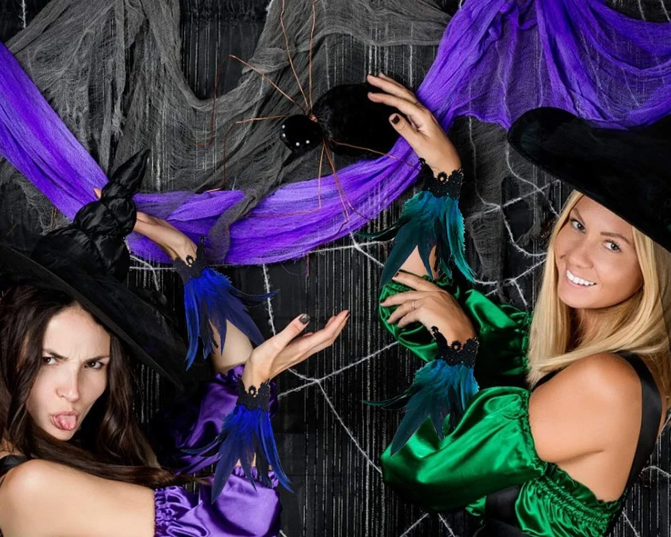 keland Mardi Gras Kostium gotycka bransoletka z piórami, na Halloween, zestaw 2 sztuk (kwaśny niebieski)