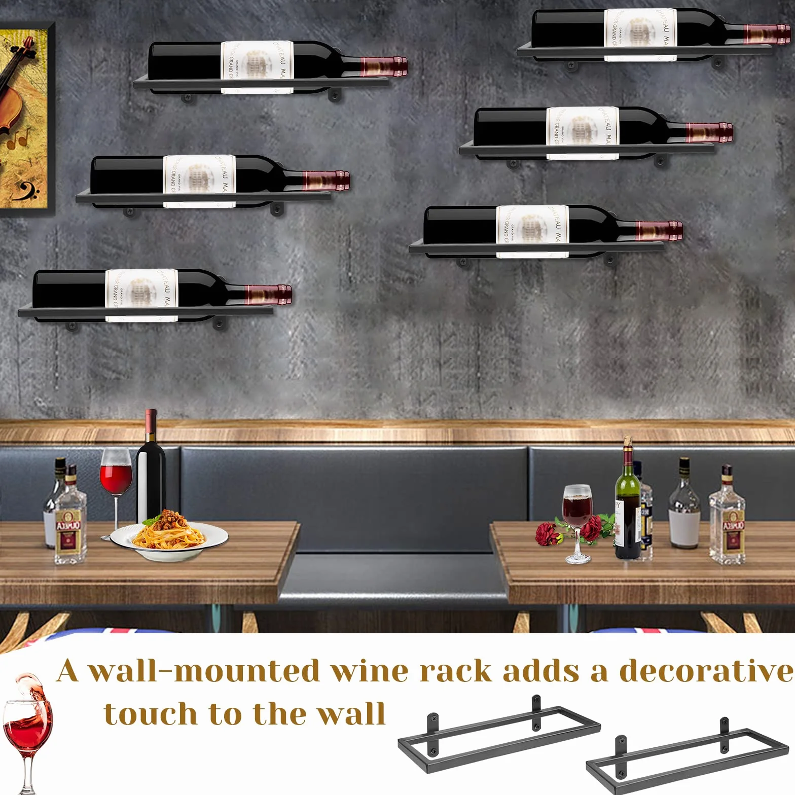 Metalowy Stojak na Wino Montowany na Ścianie, Wiszący Regał na Butelki