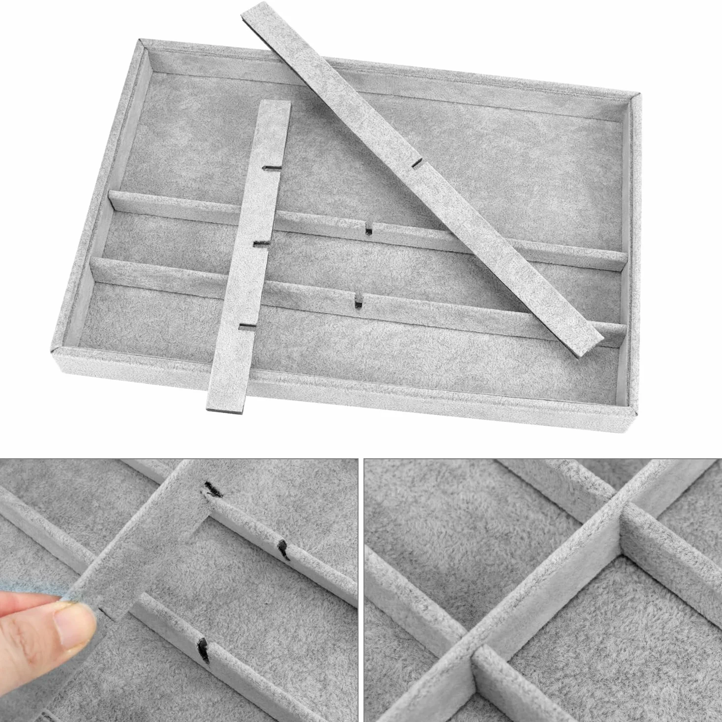 QWORK® Organizer na okulary, 8 siatek, aksamitna taca ekspozycyjna, możliwość układania w stosy i wszechstronny na okulary, zegarki i biżuterię