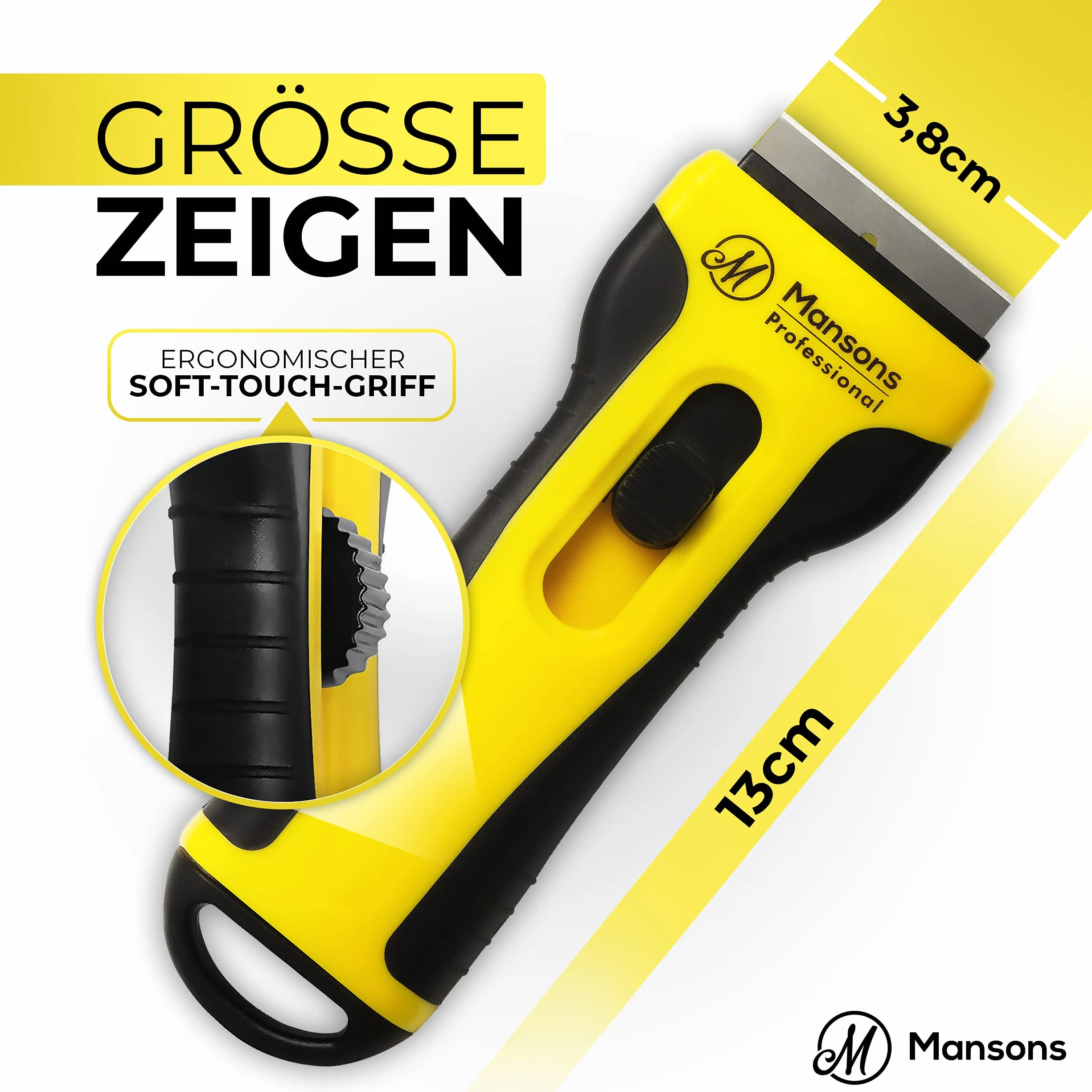 Mansons Profesjonalny skrobak do płyt ceramicznych-Twój niezawodny skrobak do kuchni i do domu-Solidna skrobaczka do płyt kuchennych z uchwytem typu Soft-Touch- 15 Wymienne ostrza w zestawie ze skrobakiem