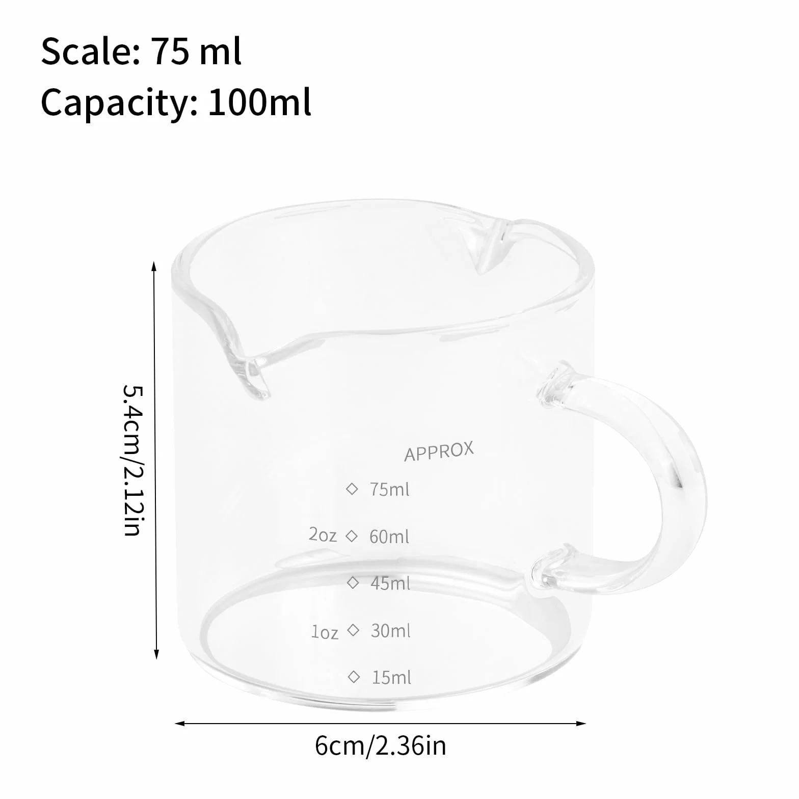 Dokeno 2 szt. Miarka i kubek dozowany 75 ml, podwójna dysza odporna na ciepło, mikrofalówka, do mleka, herbaty, kawy