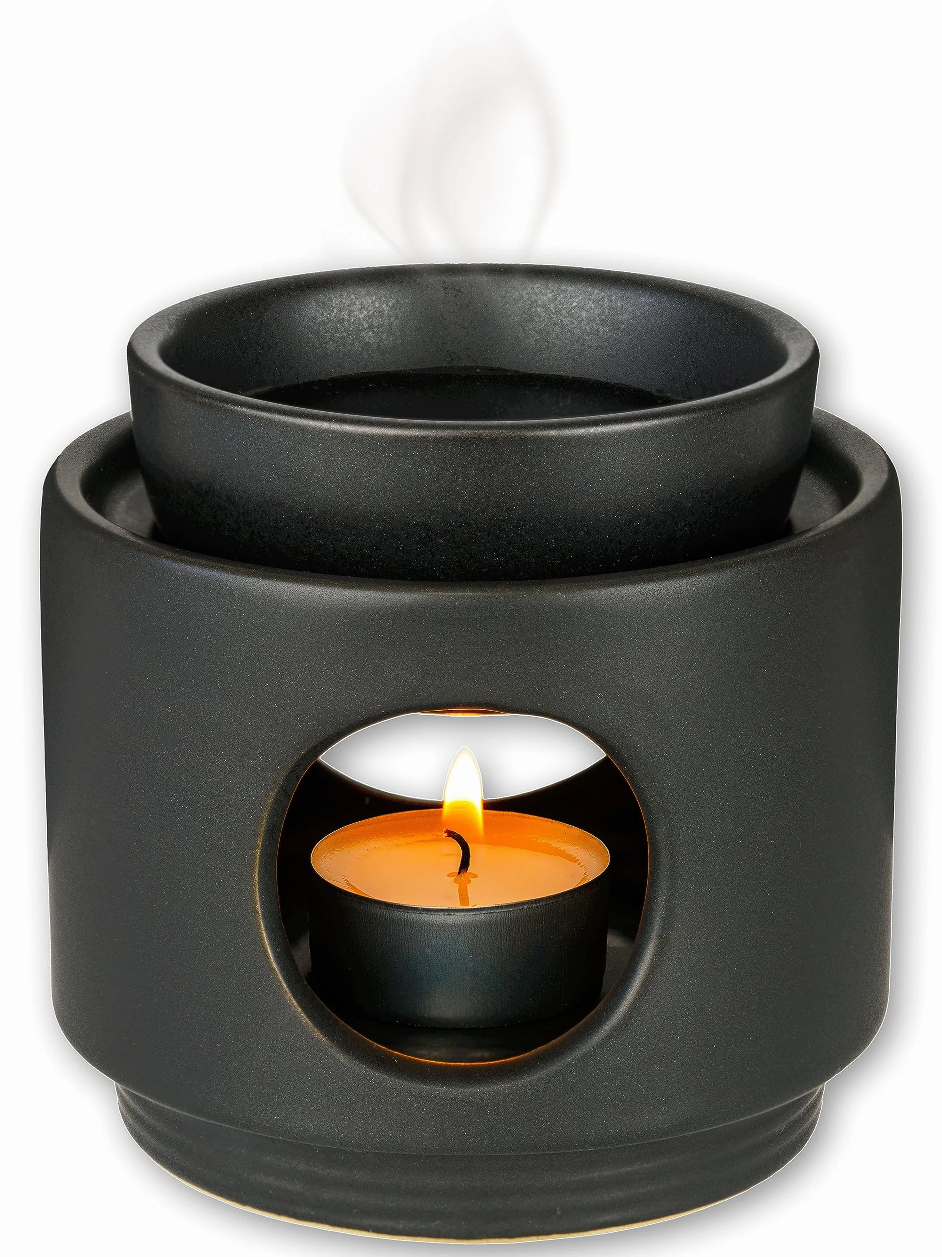rooted.® | Lampa zapachowa Ambiente na świeczkę tealight | Designowa lampa aromatyczna z ceramiki | Podgrzewacz do olejków eterycznych, olejków zapachowych i wosków zapachowych | Matowa czerń