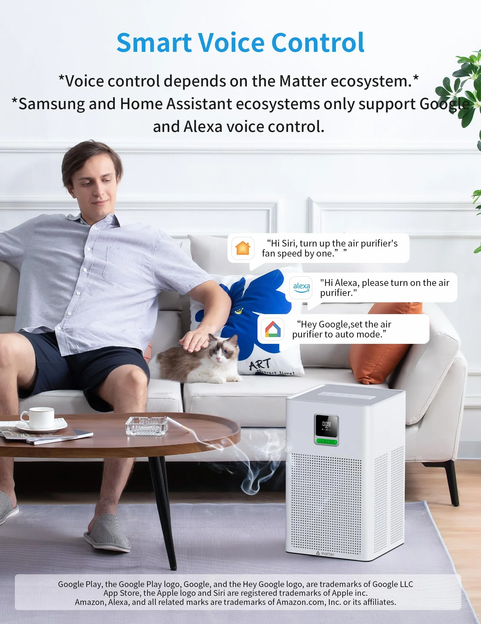 Oczyszczacz powietrza z kompatybilnością Matter, kompatybilny z Apple Home, Alexa, Google Home, Home Assistant, filtr HEPA H13, ścieralny filtr wstępny, funkcja aromaterapii, tryb