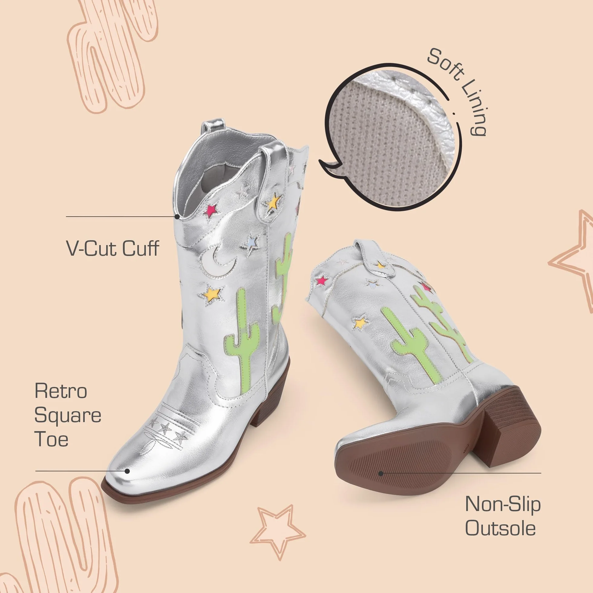 DREAM PAIRS Dziewczęce kowbojskie kowbojskie buty kowbojskie do połowy łydki zachodnie buty z niskim obcasem kwadratowy nosek dla małego dziecka/dużego dziecka