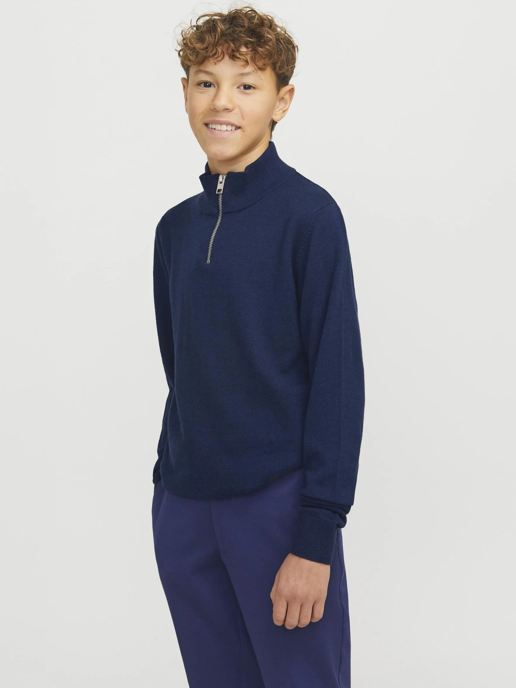 JACK&JONES JUNIOR Chłopięcy Jjeemil Knit Half Zip Noos Jnr sweter z dzianiny, granatowy blezer, 140