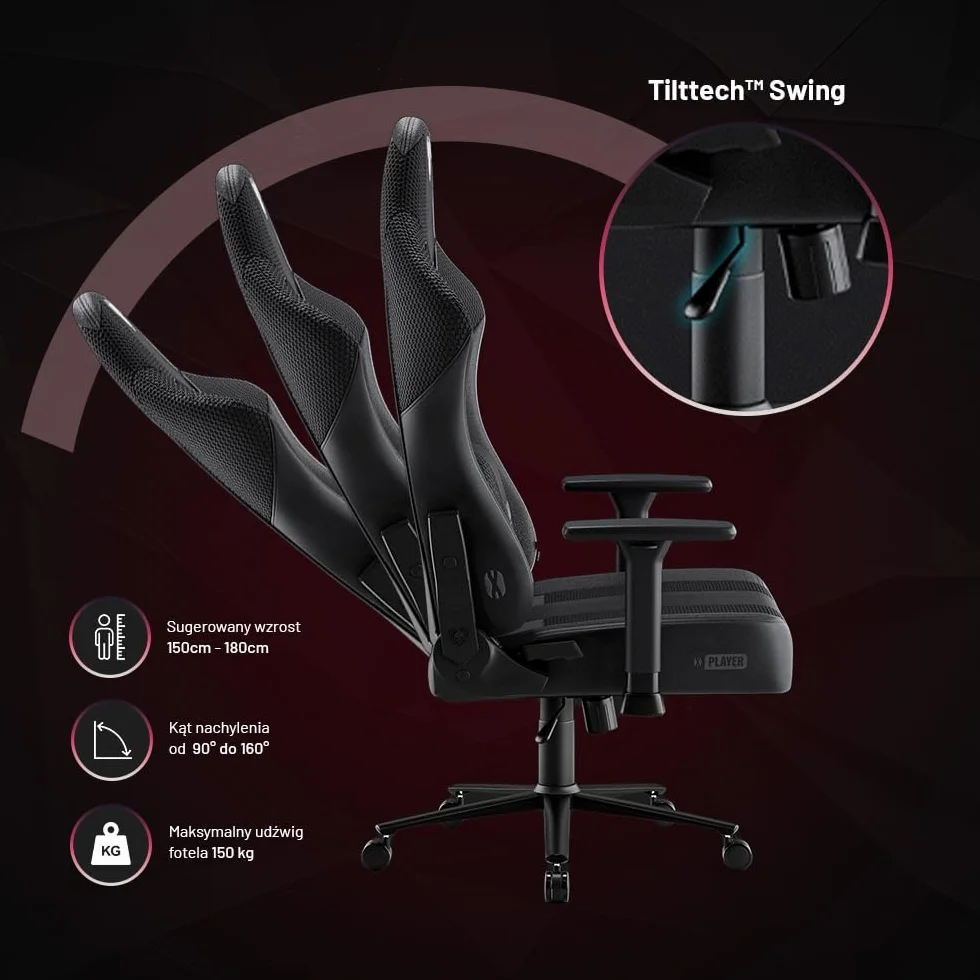 Diablo X-Player 2.0 Fotel Gamingowy Krzesło Biurowe Obrotowy Regulowane Podłokietniki 3D Ergonomiczny Czarny Normal (L)