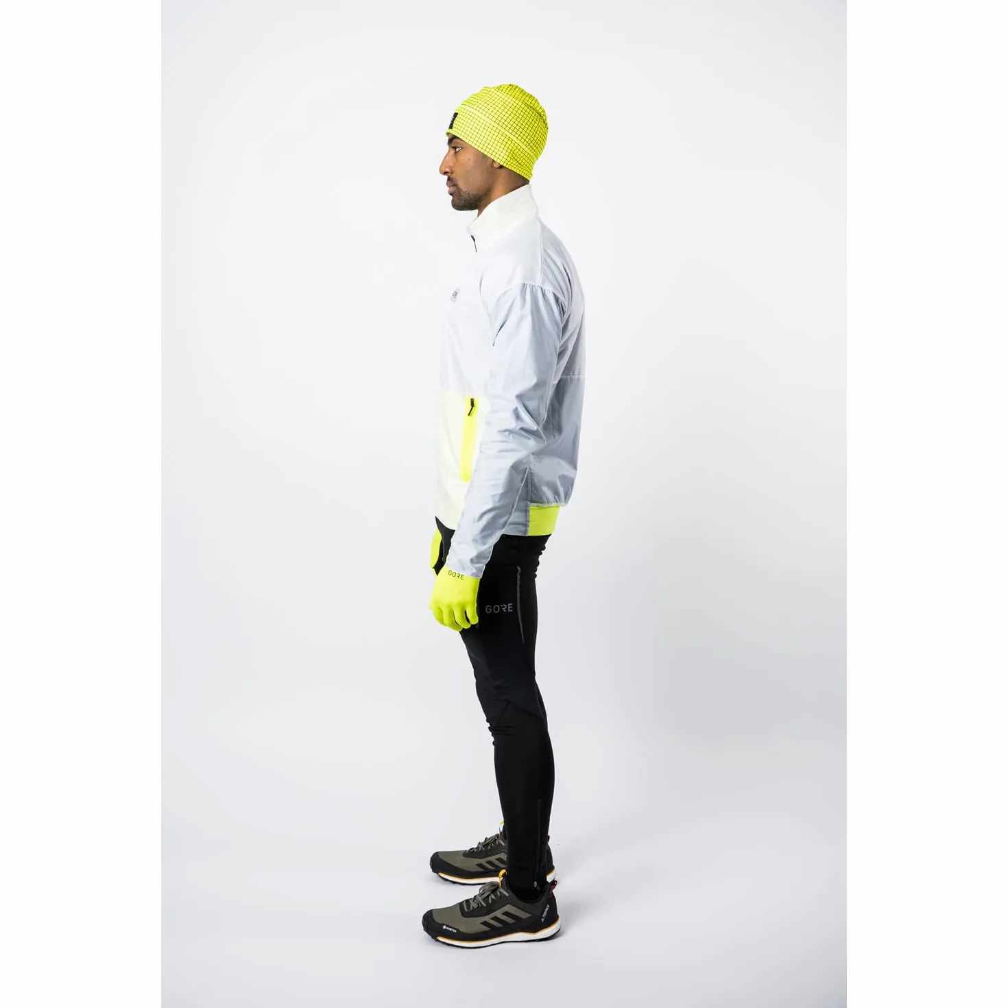 GORE WEAR Drive Męska kurtka do biegania, GORE-TEX INFINIUM, M, Biały/Neonowy żółty