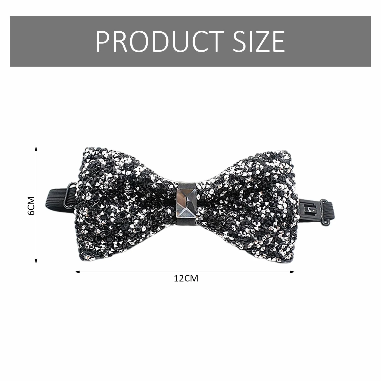 1 sztuka muszka ze strasu, muszka smokingowa, muszka z brokatem dla dzieci, karnawałowa muszka, akcesoria odzieżowe sceniczne, Czarny (Black), 12*6cm