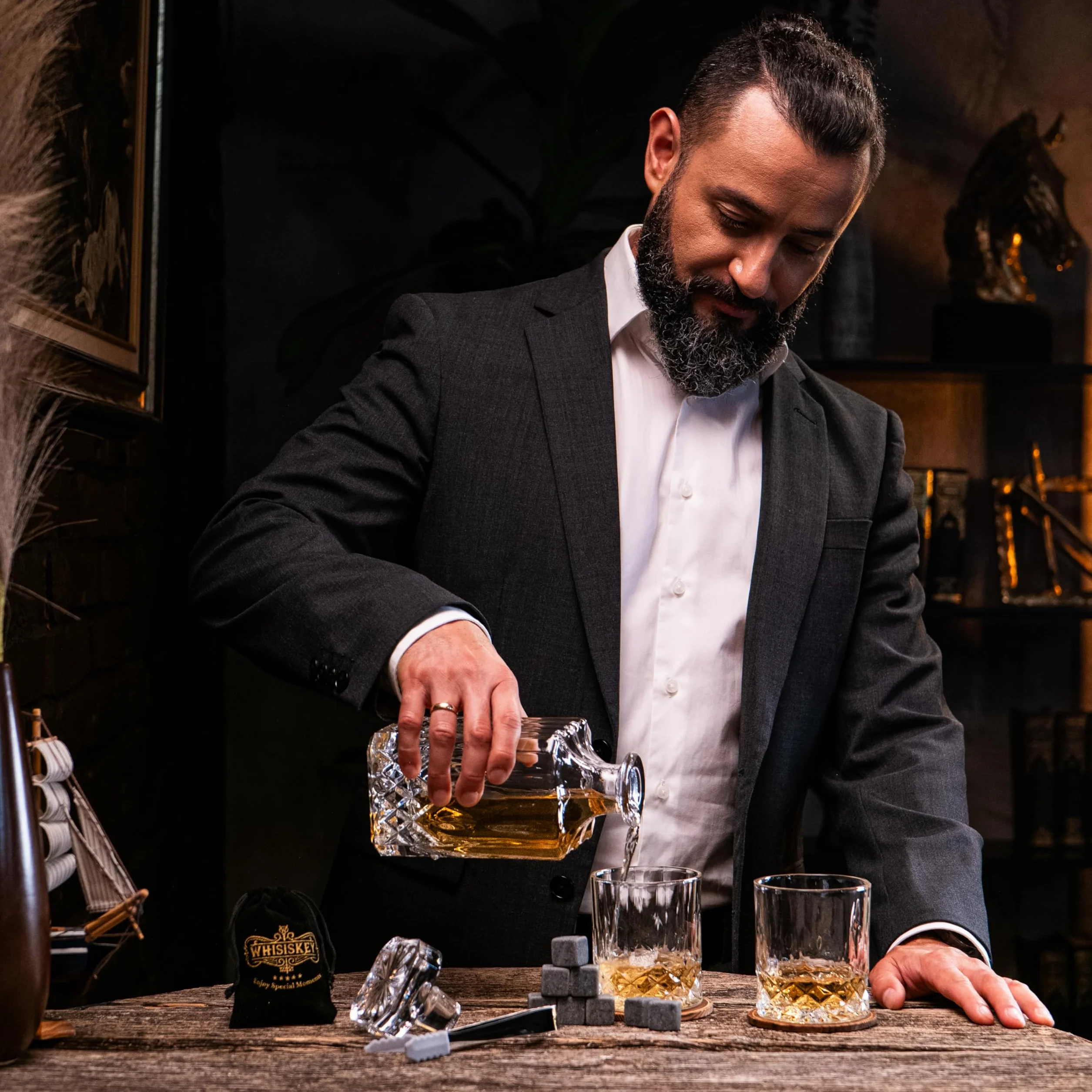 WHISISKEY Zestaw Szklanki do Whisky 310ML 8 Kamieni Akcesoria