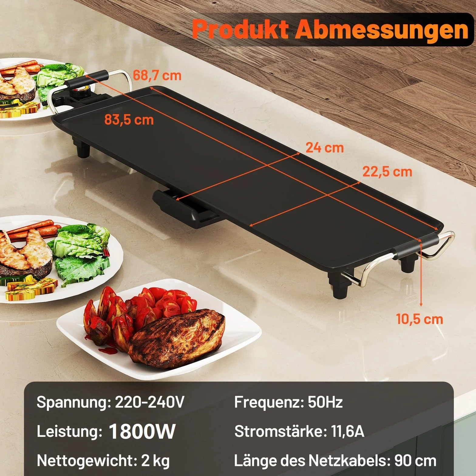 COSTWAY Teppanyaki elektryczna płyta grillowa 70 cm z powłoką zapobiegającą przywieraniu regulacją temperatury
