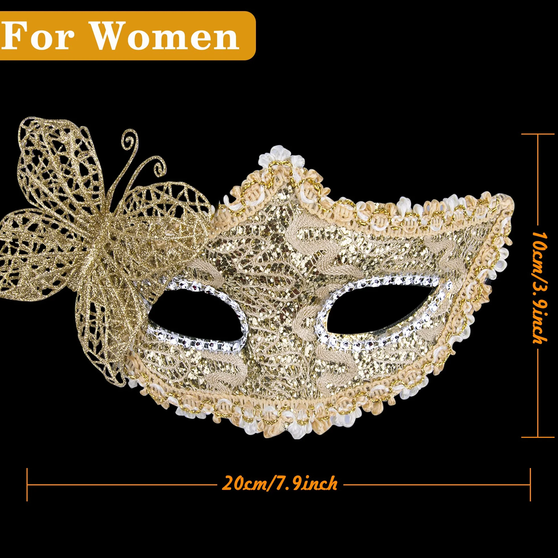 SIQUK Para maskaradowych masek z koronki, wenecka maska na imprezę, plastikowa maska do kostiumu na Halloween, maska z kryształem górskim, Mardi Gras, dla par, kobiet i mężczyzn, złote