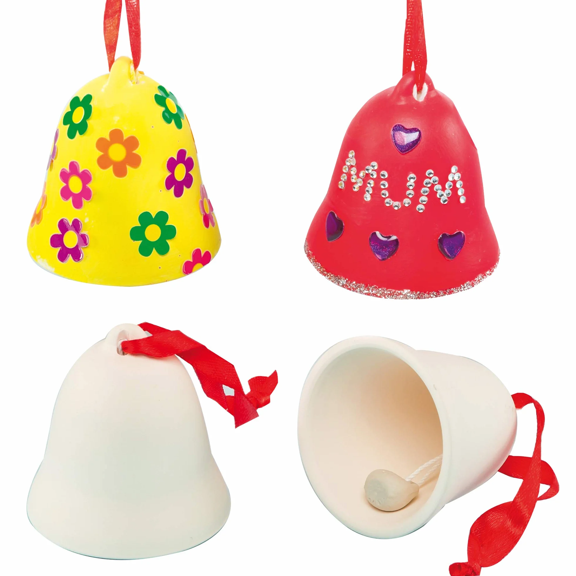Baker Ross EF420 ceramiczne dzwonki 4 sztuki do dekorowania