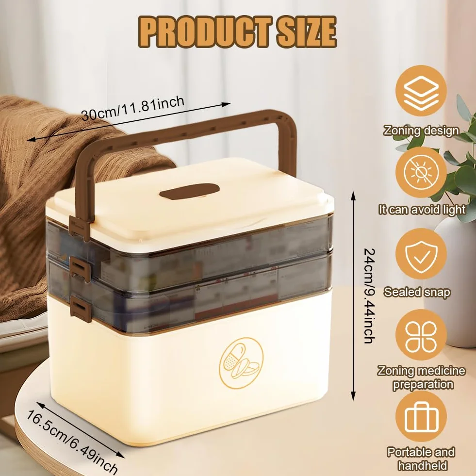Szafka na leki 3-poziomowa 30x16,5x24 cm przenośny organizer apteczki kolor kawy