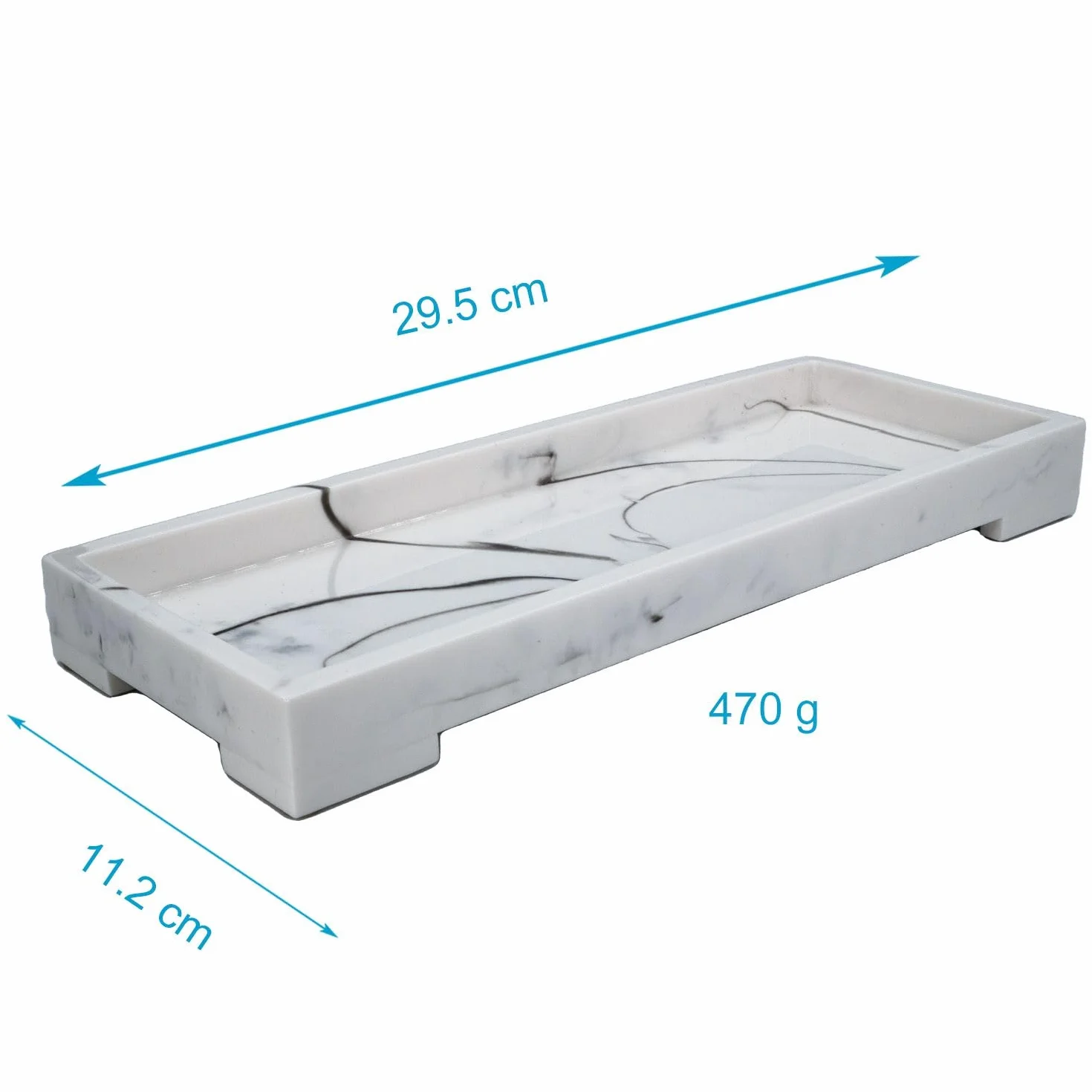 Intirilife Wielofunkcyjna taca do przechowywania Taca toaletowa Taca do serwowania w Marmurowa Biel wykonana z żywicy syntetycznej - 29.5 x 11.2 x 3 cm - Stylowy sposób na ochronę powierzchni i organizerów