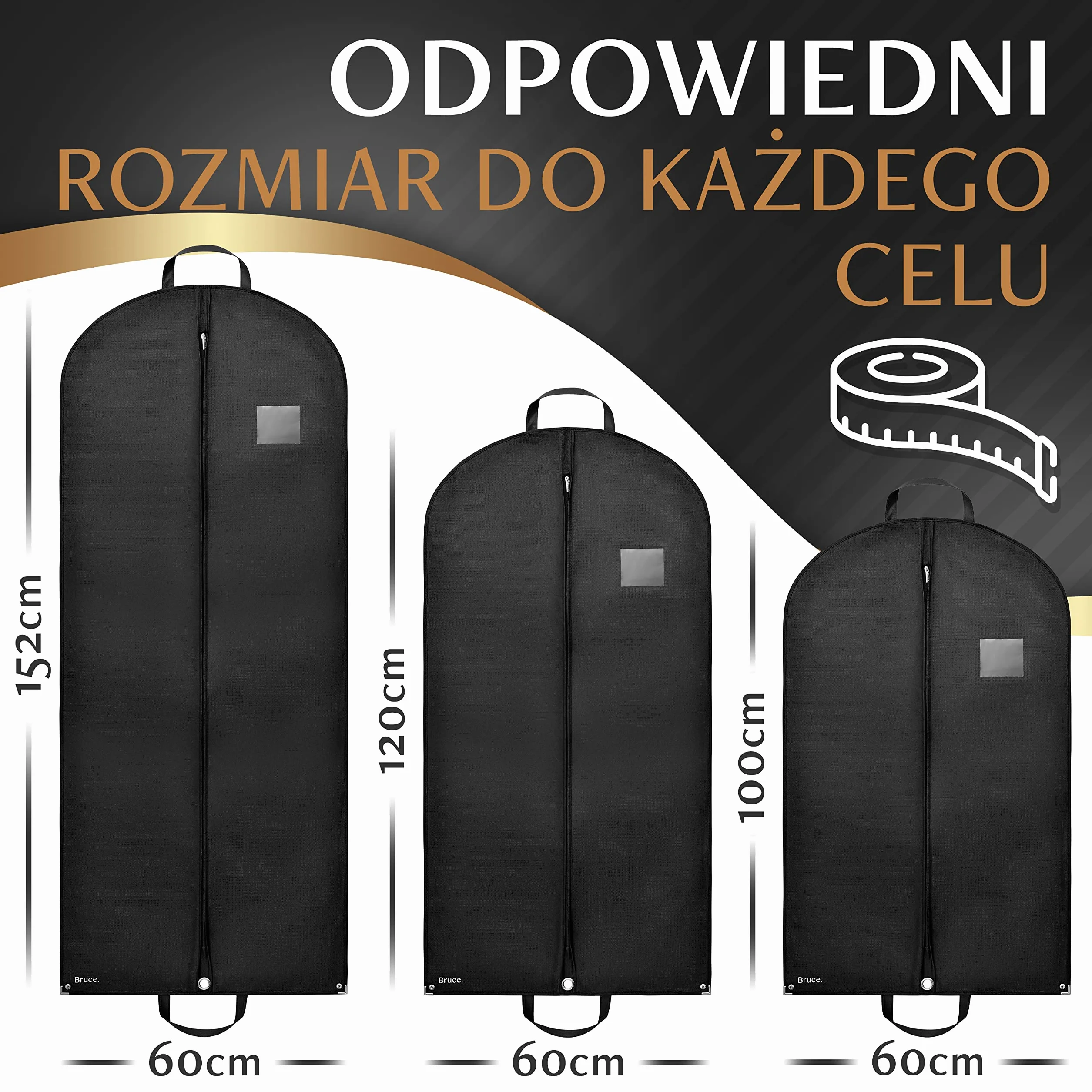 Bruce Premium worek na ubrania 100x60cm pokrowiec na garnitury marynarki sukienki podróżny