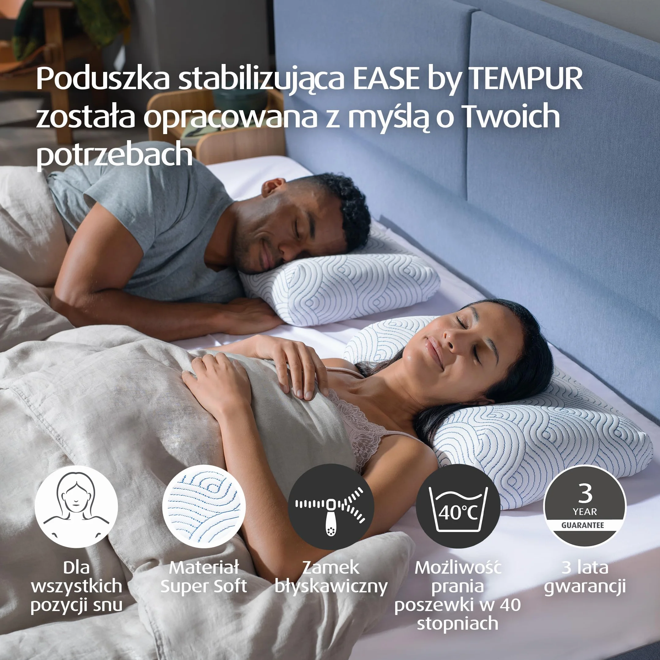 TEMPUR EASE poduszka do spania z pianki z pamięcią kształtu, ergonomiczna poduszka podpierająca kark dla każdej pozycji spania, twarde odczucie, 50 x 31 x 10/5 cm, biała