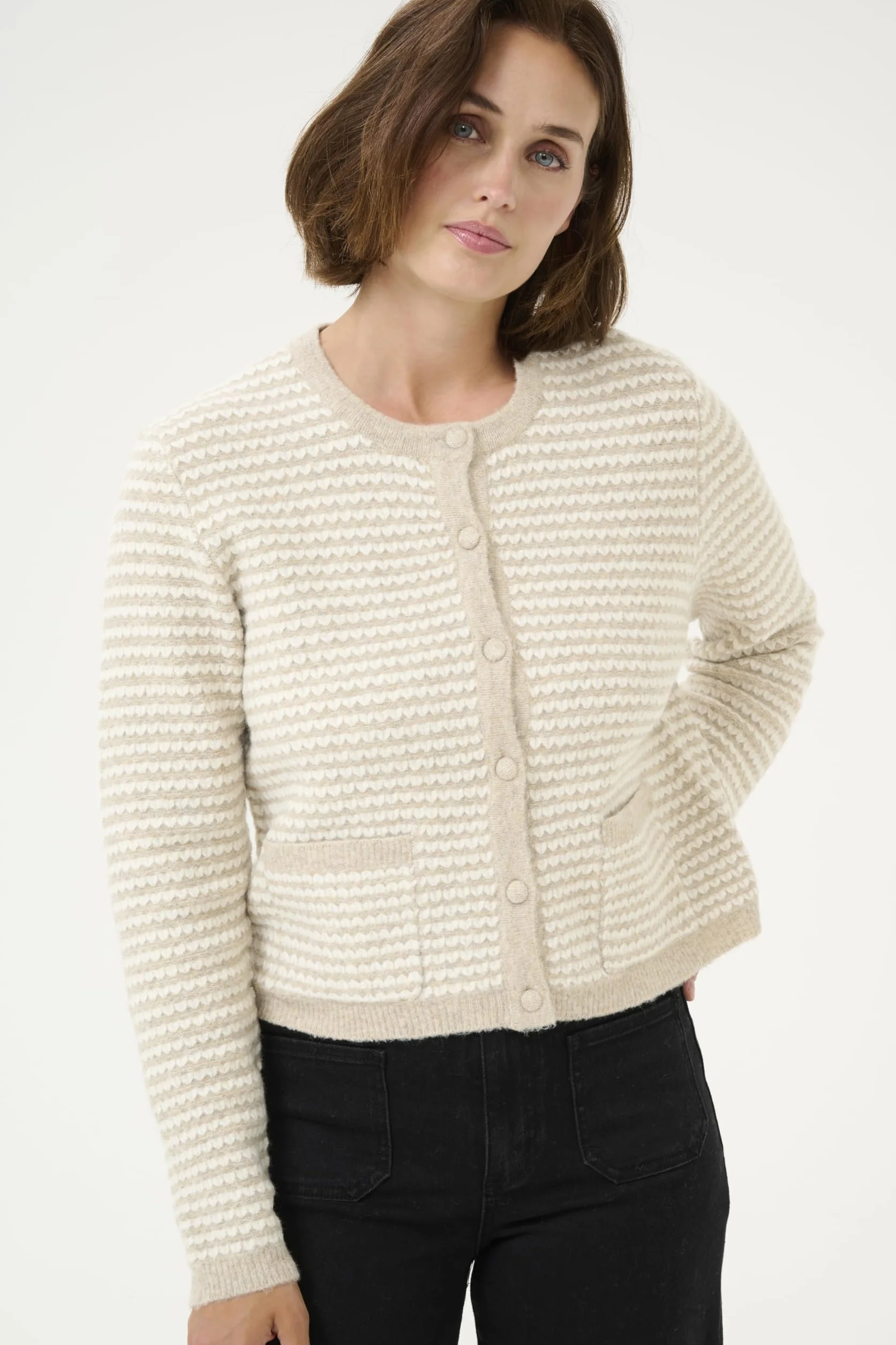 KAFFE Pulower Kobiety Kaffe Women's Pullover Crew Neck Relaxed Fit Long Sleeves Textured Knit