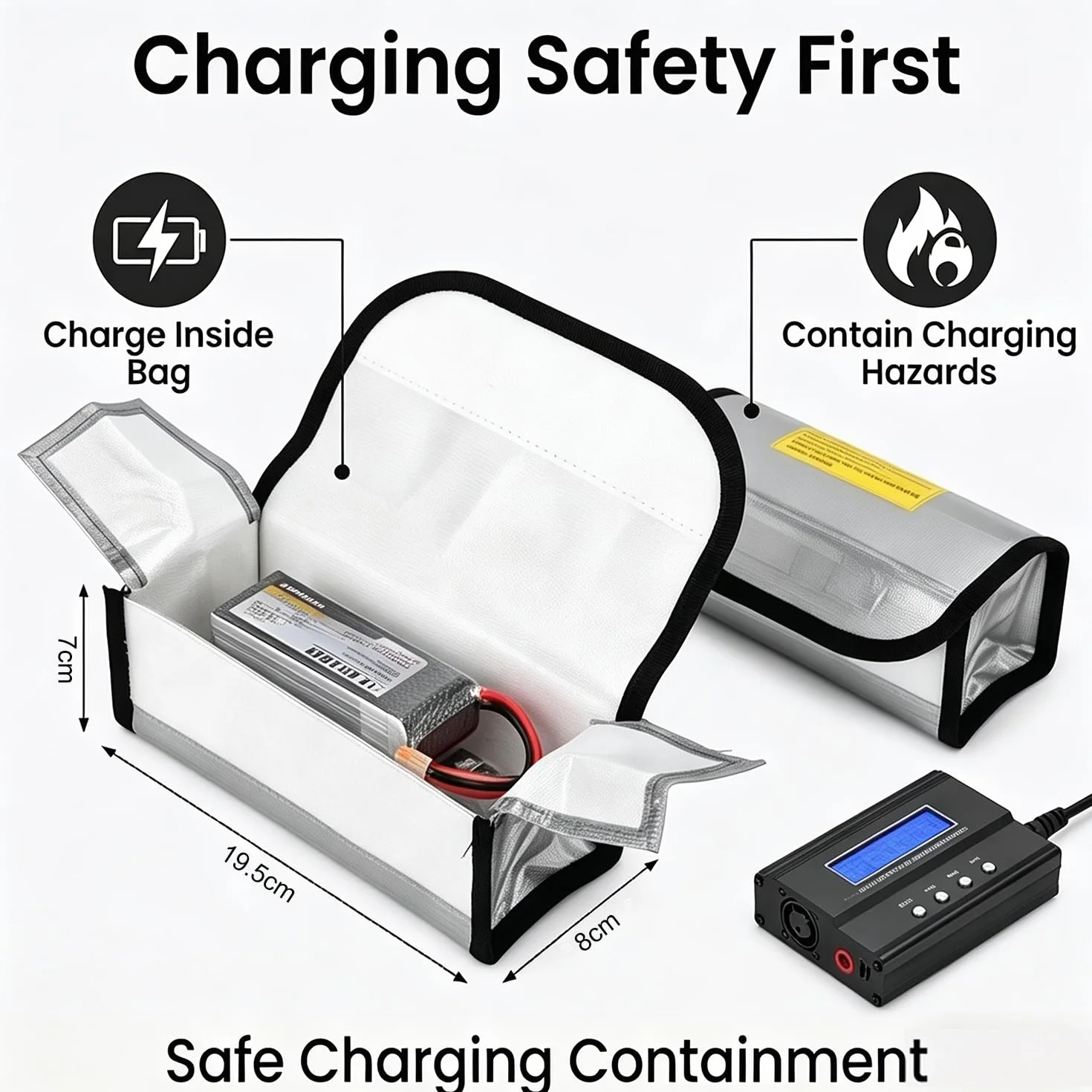 Ognioodporna torba na baterie, ochrona przeciwwybuchowa, Lipo Safe Bag do przechowywania i transportu – odporna na wysokie temperatury (1100°C) – idealna do akumulatorów e-bike LiPo, litowo-jonowych