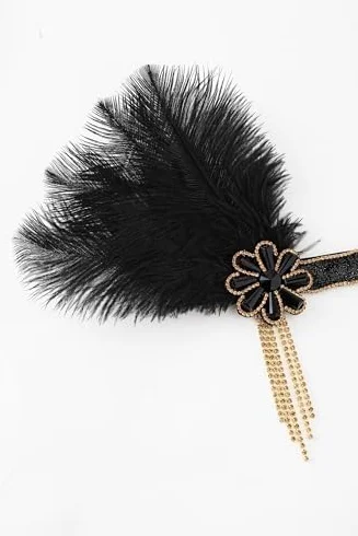 BABEYOND Flapper opaska na czoło Gatsby z lat 20. XX wieku - ozdoba głowy z piórami na wesele i festiwal, damskie akcesoria vintage, czarno-złote