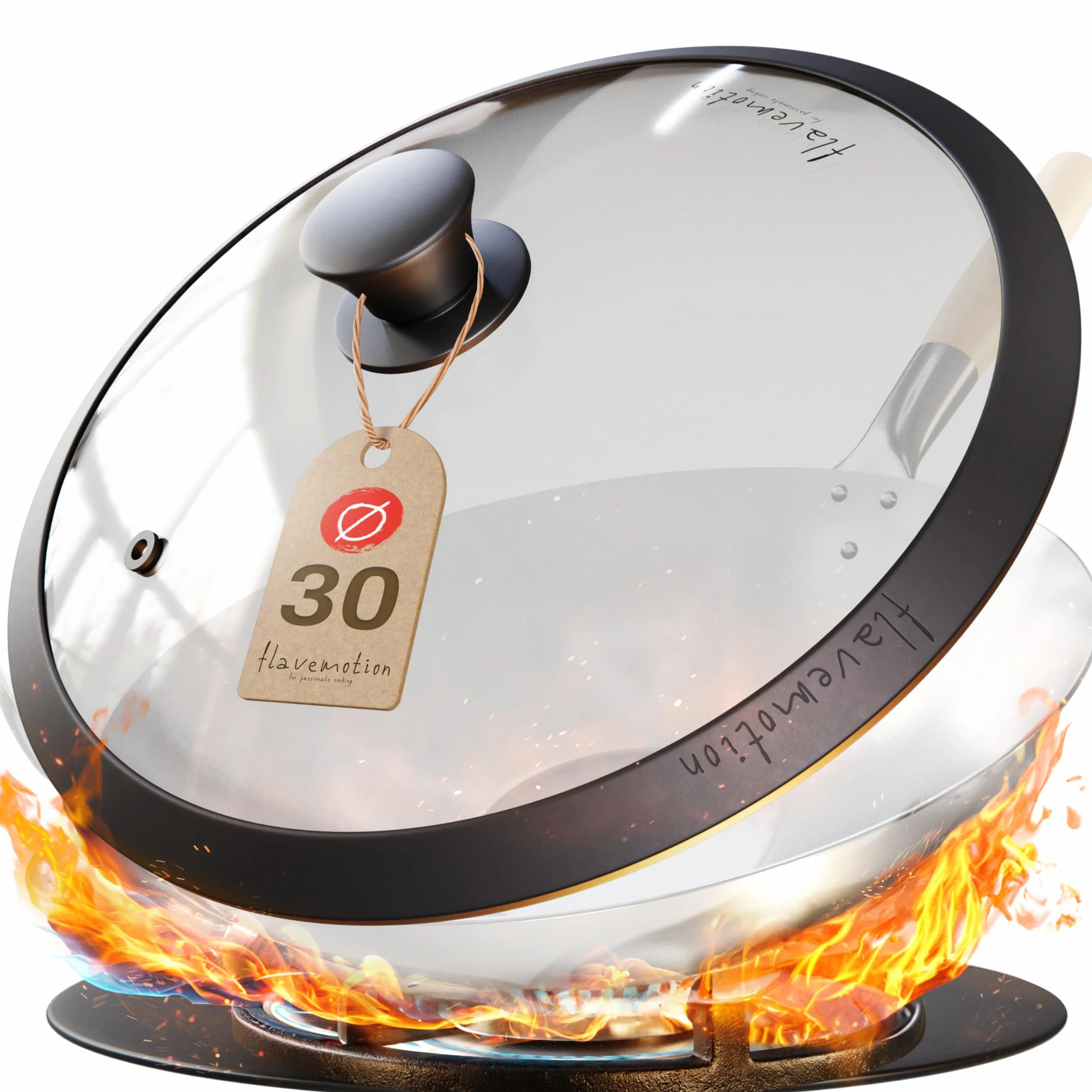 Flavemotion Pokrywa wok 30 cm szkło silikonowa krawędź wylot pary