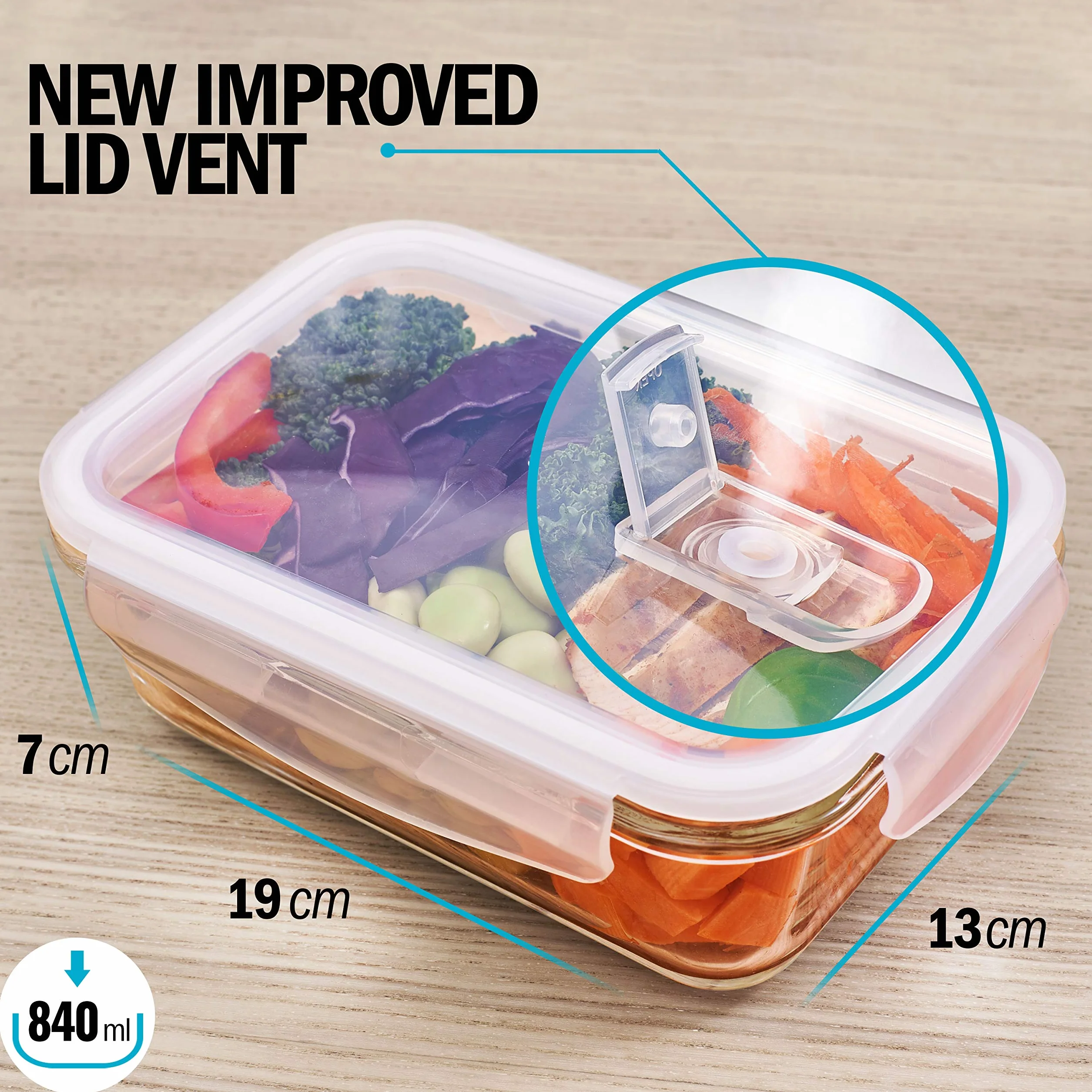 Igluu Meal Prep Szklane pojemniki na żywność 840 ml Hermetyczne Bez BPA Do piekarnika mikrofalówki zamrażarki zmywarki Szkło borokrzemowe