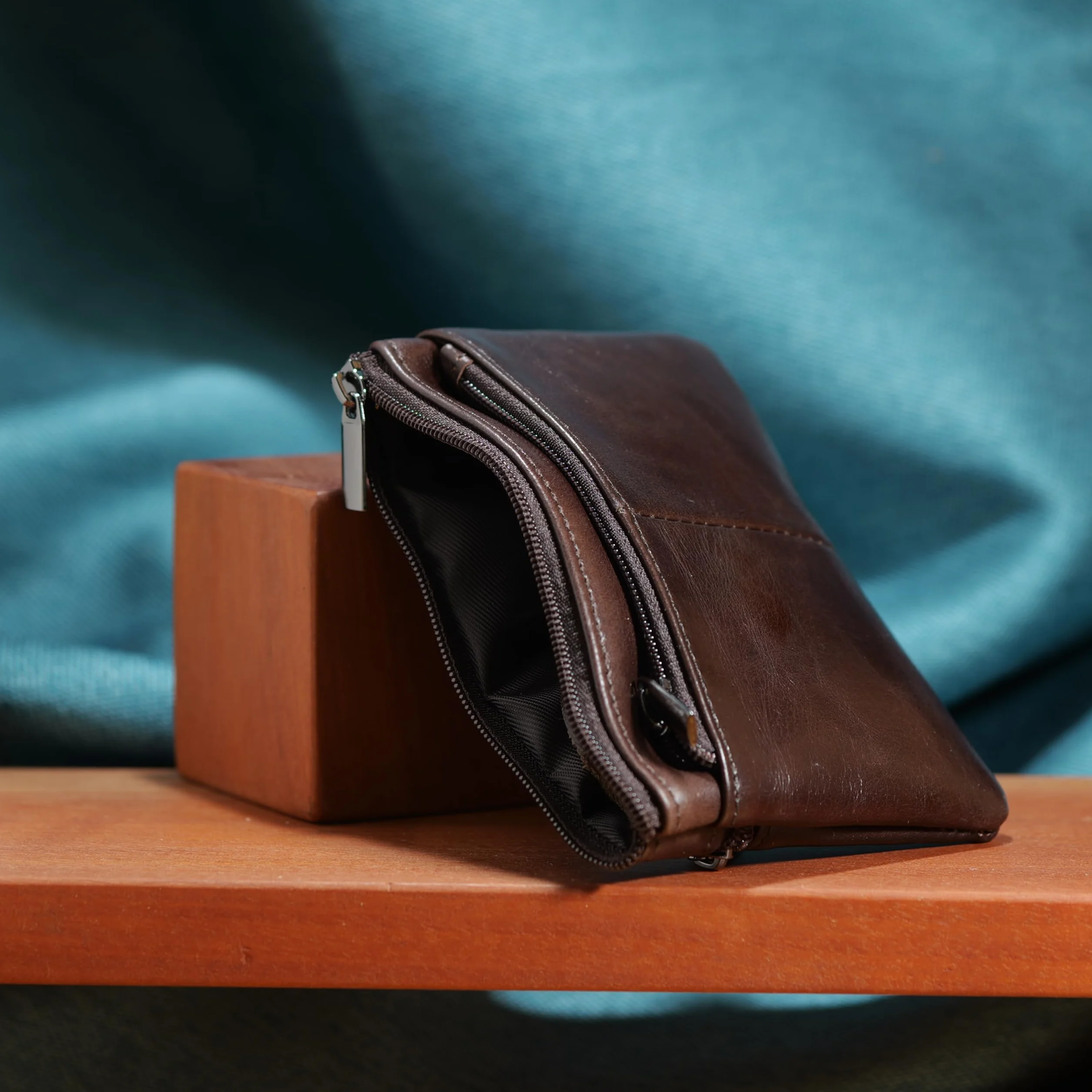 duże etui na klucze 3 przegródki zapinane na suwak prawdziwa skóra, etui na klucze dla kobiet, mężczyzn, dzieci (ciemny brąz, W9/L13)