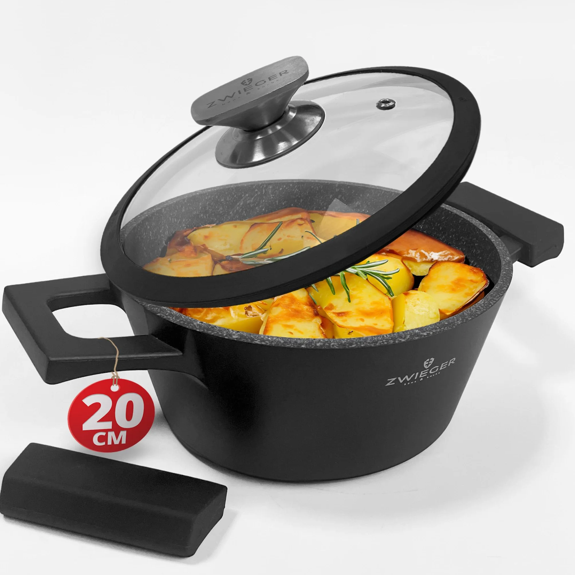 ZWIEGER Garnek 20 cm z pokrywką - pełne dno ze stali nierdzewnej, do wszystkich rodzajów kuchenek, w tym indukcyjnych