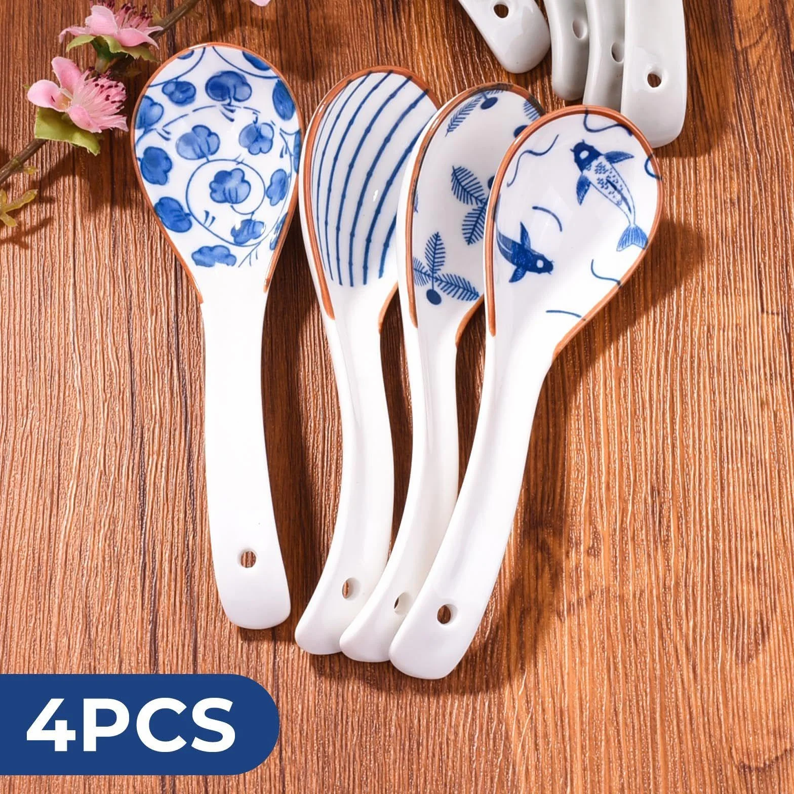 4 sztuki łyżek do zupy w stylu retro, łyżki ceramiczne, łyżki do ramen, trwałe naczynia stołowe, akcesoria kuchenne.