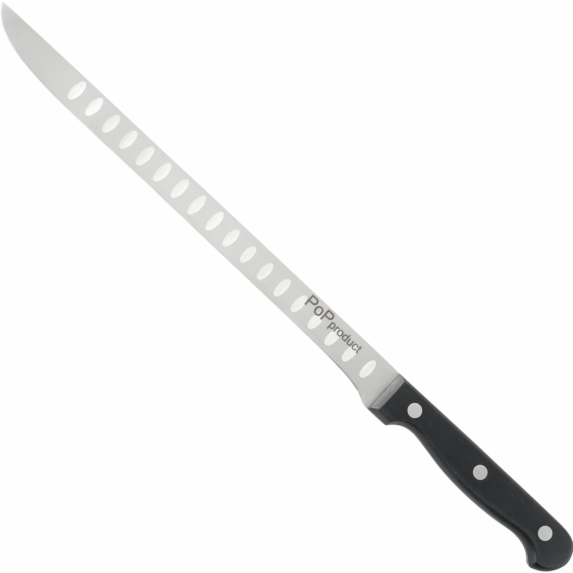 Niemiecki nóż do kucia ze stali nierdzewnej, dwustronny ząbkowany, ostrze 255 mm ze stali nierdzewnej, ergonomiczny uchwyt z polioksymetylenu i POM 120 mm.