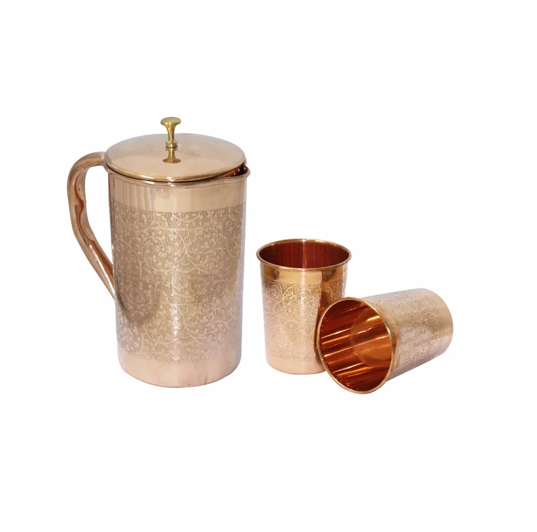 miedziany dzban indyjski dzbanek do picia wody dzbanek z pokrywk? dzbanek na wod? czysta mied? Ayurveda dzbanek do serwowania 1,7 litra czysta mied? kubek Indian Cup szklana karafka