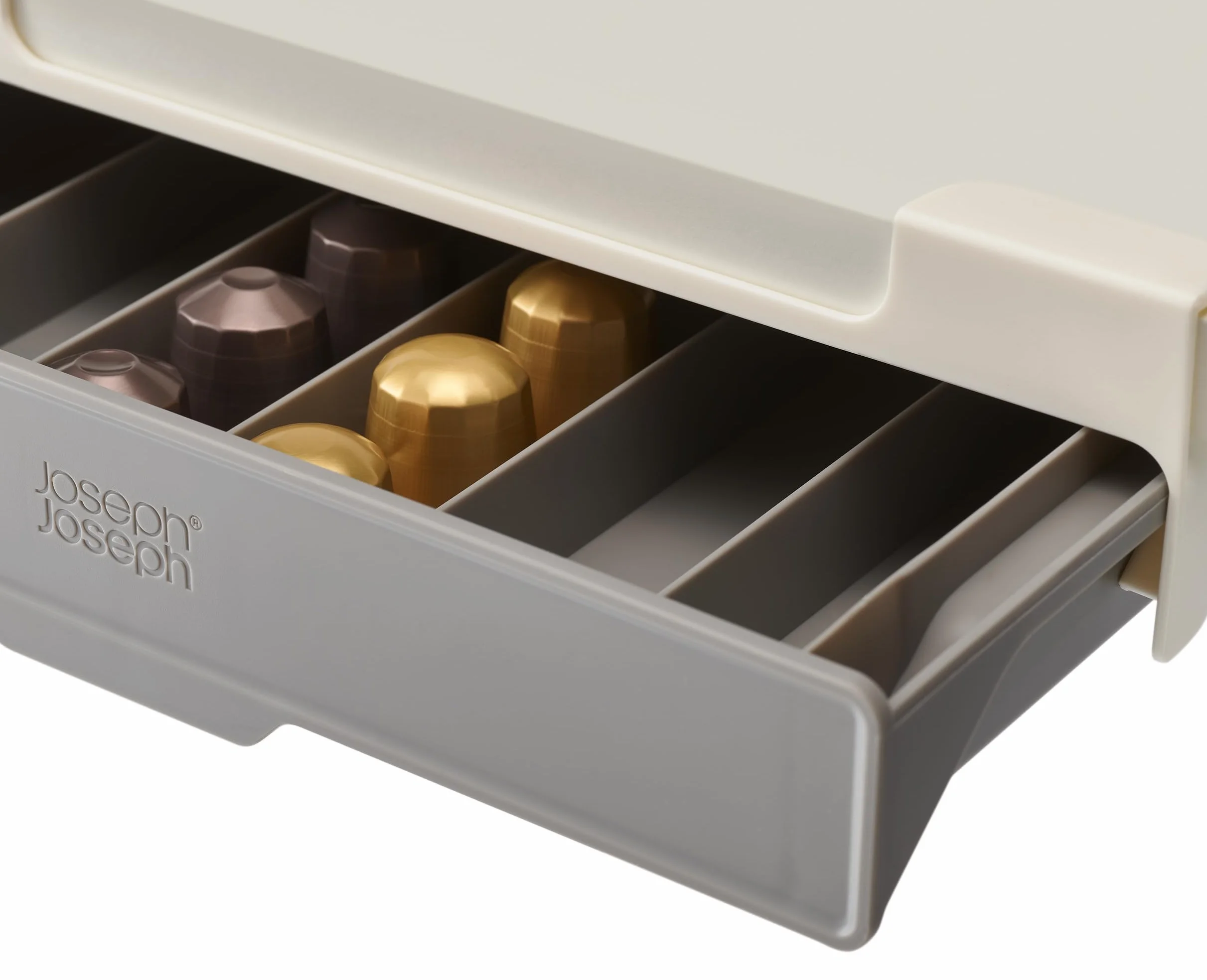 Joseph Joseph CupboardStore - Oszczędzająca miejsce szuflada na kapsułki pod półką, 30 szt, pasująca do oryginalnych kapsułek Nespresso