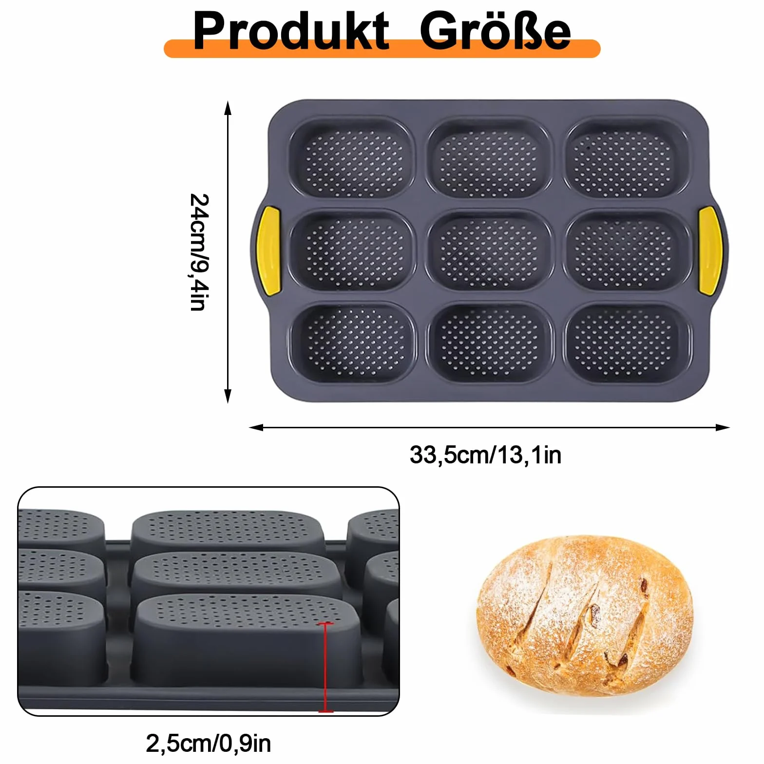 Forma do pieczenia bułek, 9 pustych przestrzeni, forma do pieczenia bułek, silikonowa forma do pieczenia chleba, nieprzywierająca, do pieczenia w domu
