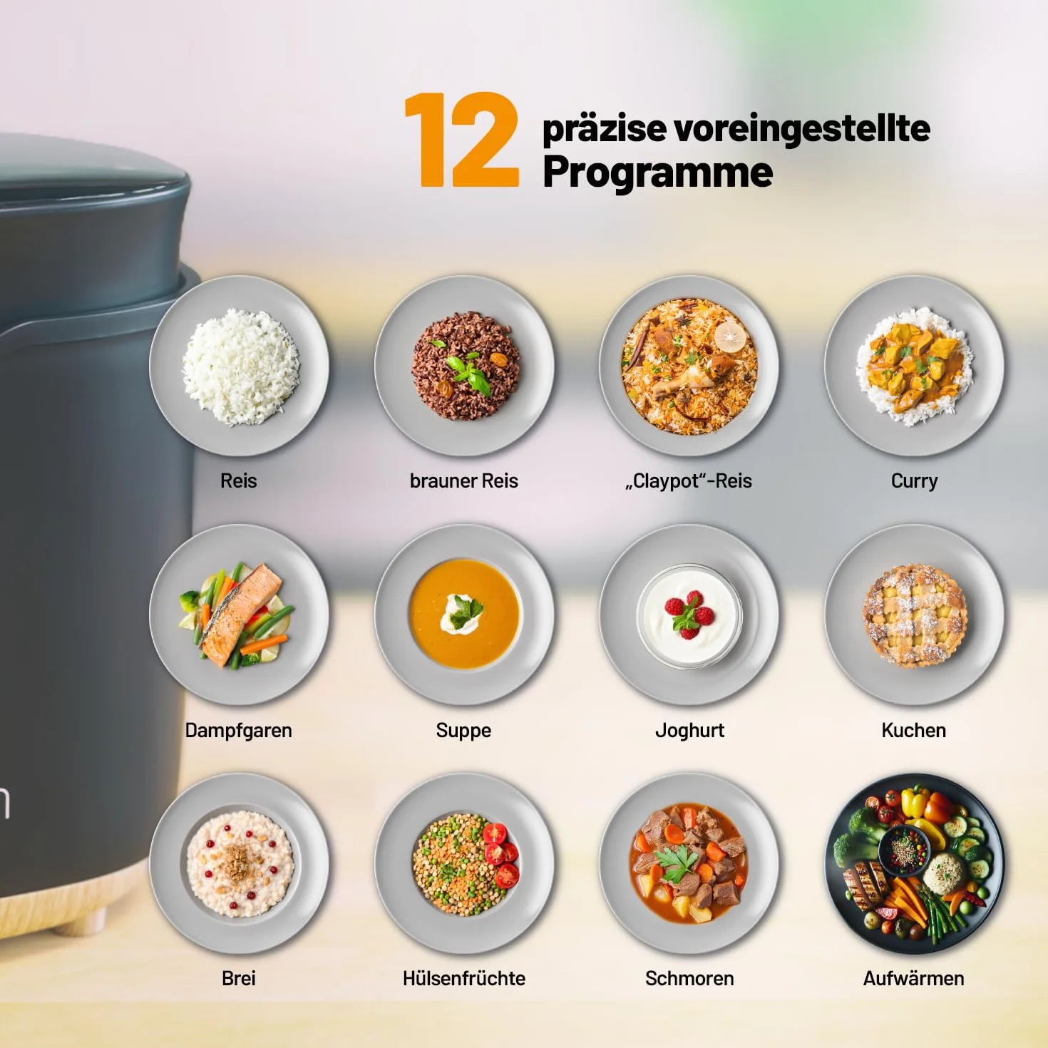 Lauben Wielofunkcyjny garnek do gotowania ryżu 2000 BW, Wielofunkcyjny garnek do gotowania ryżu - moc 400 W, pojemność 2 l, wyświetlacz cyfrowy, 12 programów, powłoka zapobiegająca przywieraniu