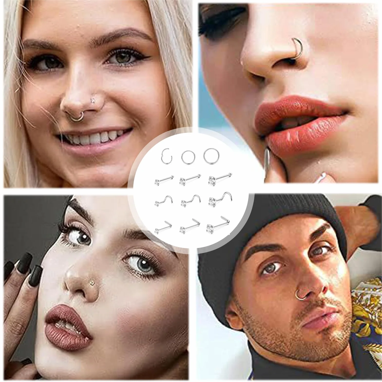 12 kolczyków do nosa, ze stali chirurgicznej, stal chirurgiczna, nostril piercing do nosa, piercing do nosa, zarówno dla mężczyzn, jak i kobiet, 1, Synteza, Synteza