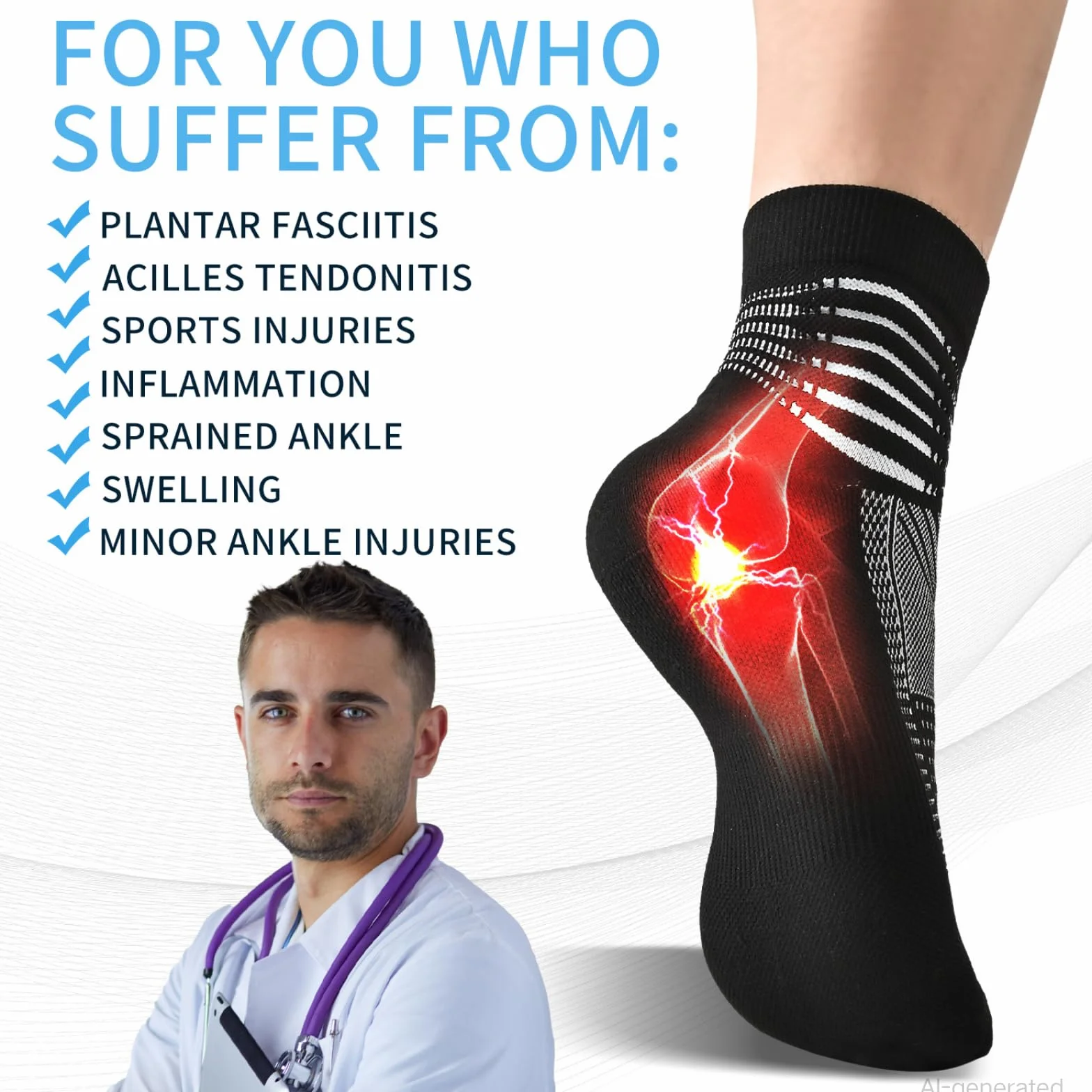 IRAMY Kompressionsstrümpfe Męskie Damskie Knöchelstütze Sneaker Laufsocken Kompressionssocken Coolmax Wicklung Sportsocken Gepolsterte Plantar Fasciitis Socken 3 Paar
