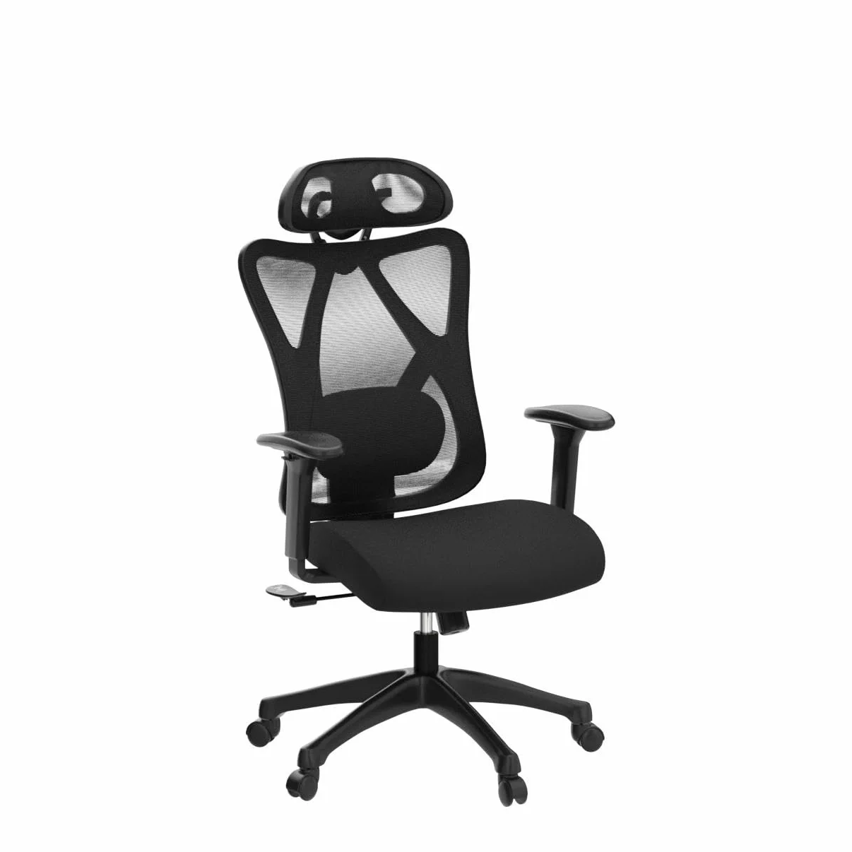 SONGMICS Ergonomiczne krzesło biurowe siatkowe, regulowana poduszka lędźwiowa, nośność 150 kg, czarny