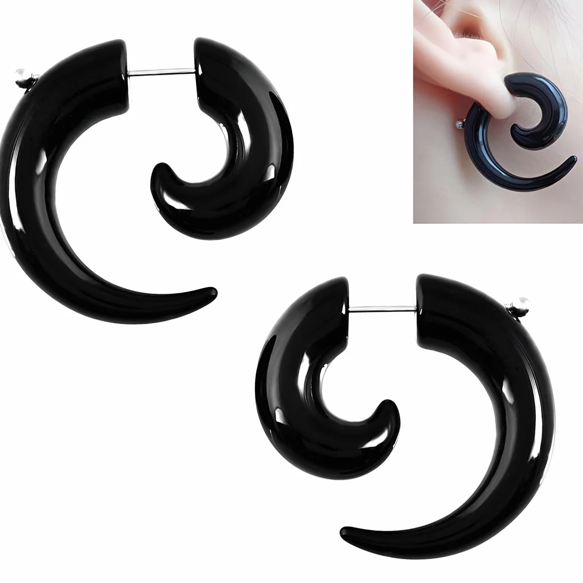 1 para 3 mm (8 G) czarny akrylowy wir spirala plemienne fałszywe stożki miernik rozciągacze gage zestaw do rozciągania tunele do uszu kolczyki zatyczki zestaw do piercingu ciała biżuteria