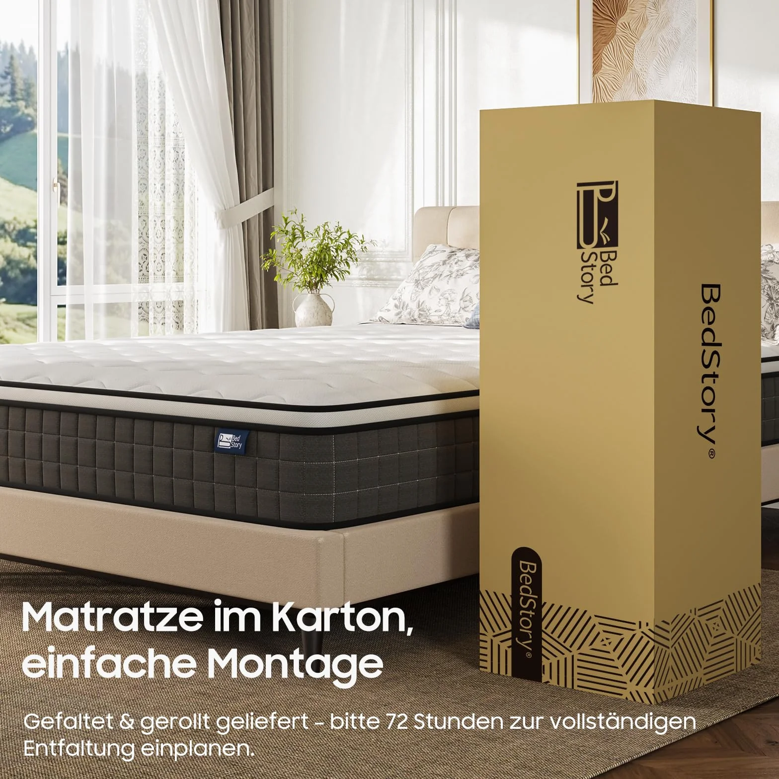 BedStory Materac ze sprężynami kieszeniowymi 90 x 200 cm, stopień twardości H3/H4, 20 cm, Öko-Tex, ciemnoszary