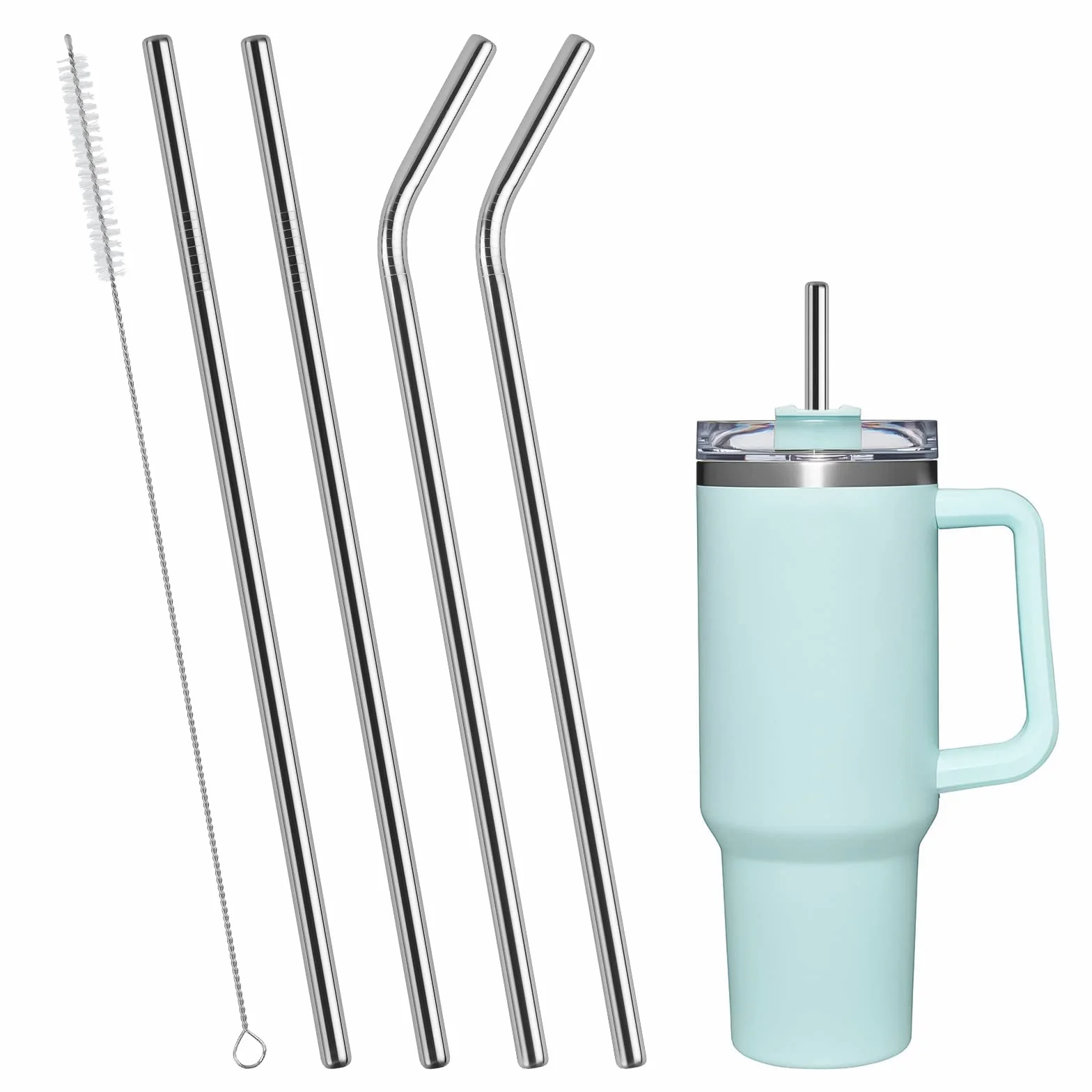 AUAUY Zamienne słomki ze stali nierdzewnej do kubka Stanley, słomki wielokrotnego użytku, kompatybilne ze Stanley Adventure Quencher Travel Tumbler, trwałe słomki do kubków ze szczotką do czyszczenia