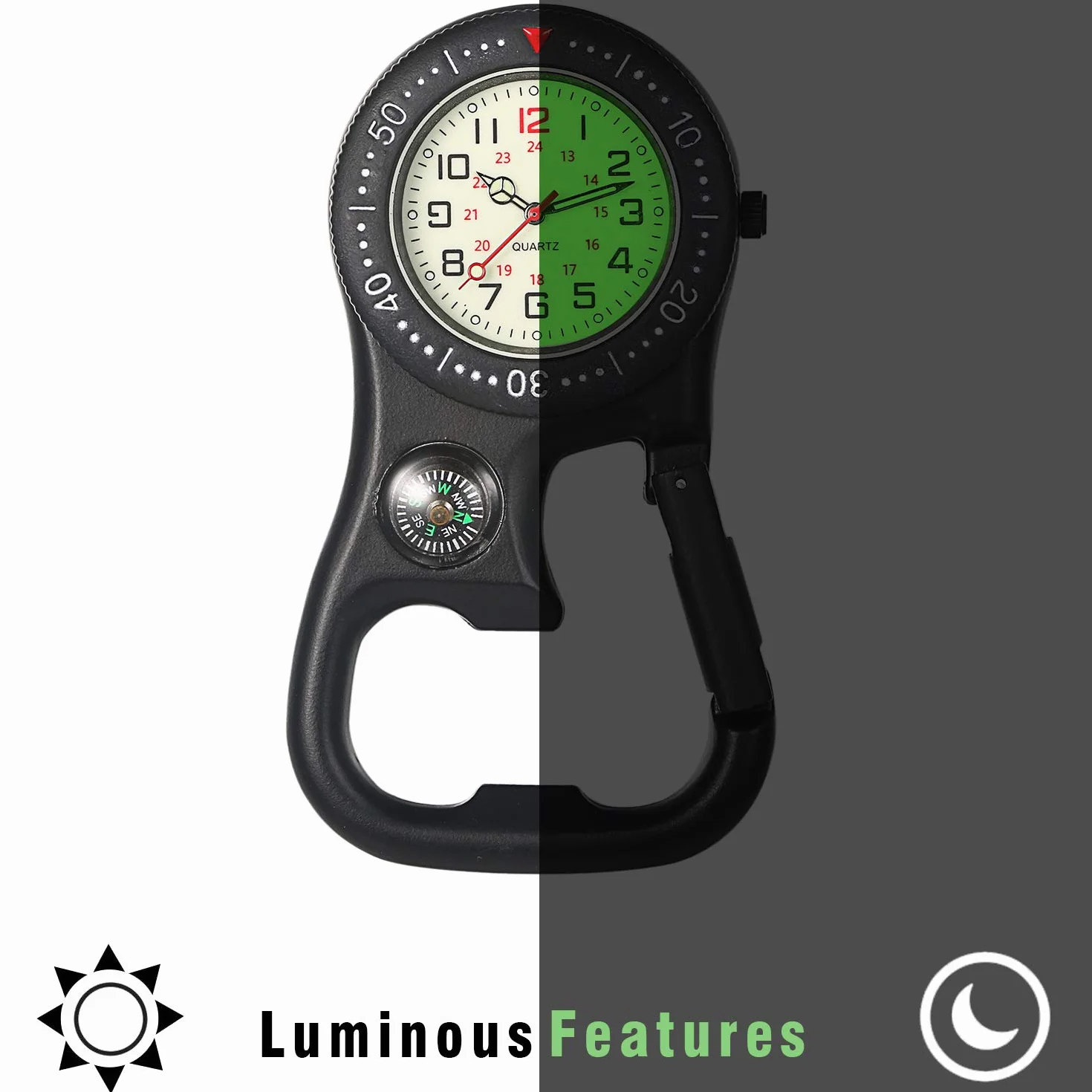 Zegarek kieszonkowy z karabińczykiem Avaner Unisex FOB analogowy mechanizm kwarcowy zegarek dla pielęgniarki do wspinaczki sport, czarny+niebieski