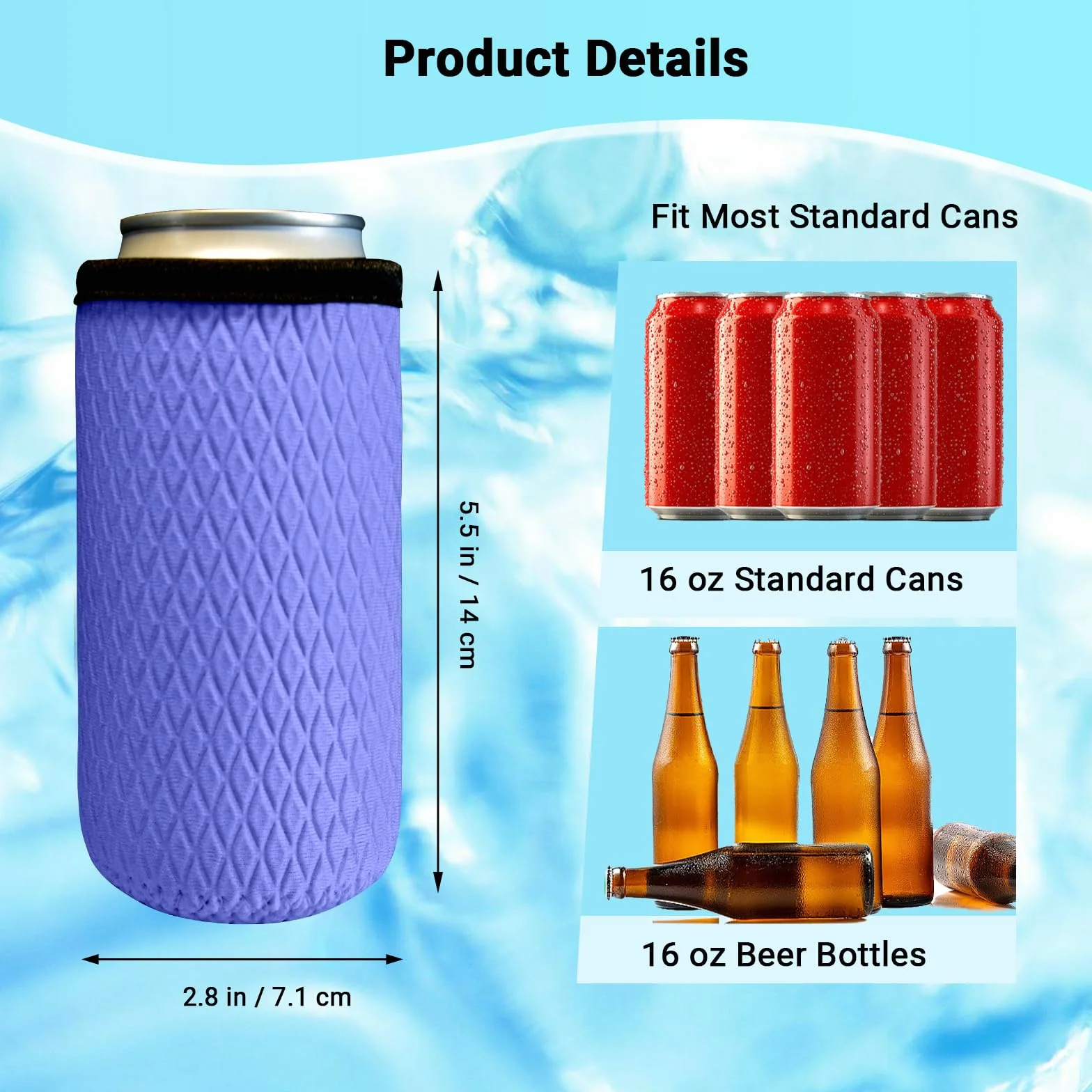 6 x 500ml/470ml Izolowane neoprenowe chłodziarki na puszki, ponownego użycia antypoślizgowe osłony na puszki piwne i inne napoje (6 sztuk), (500ml/470ml puszki)