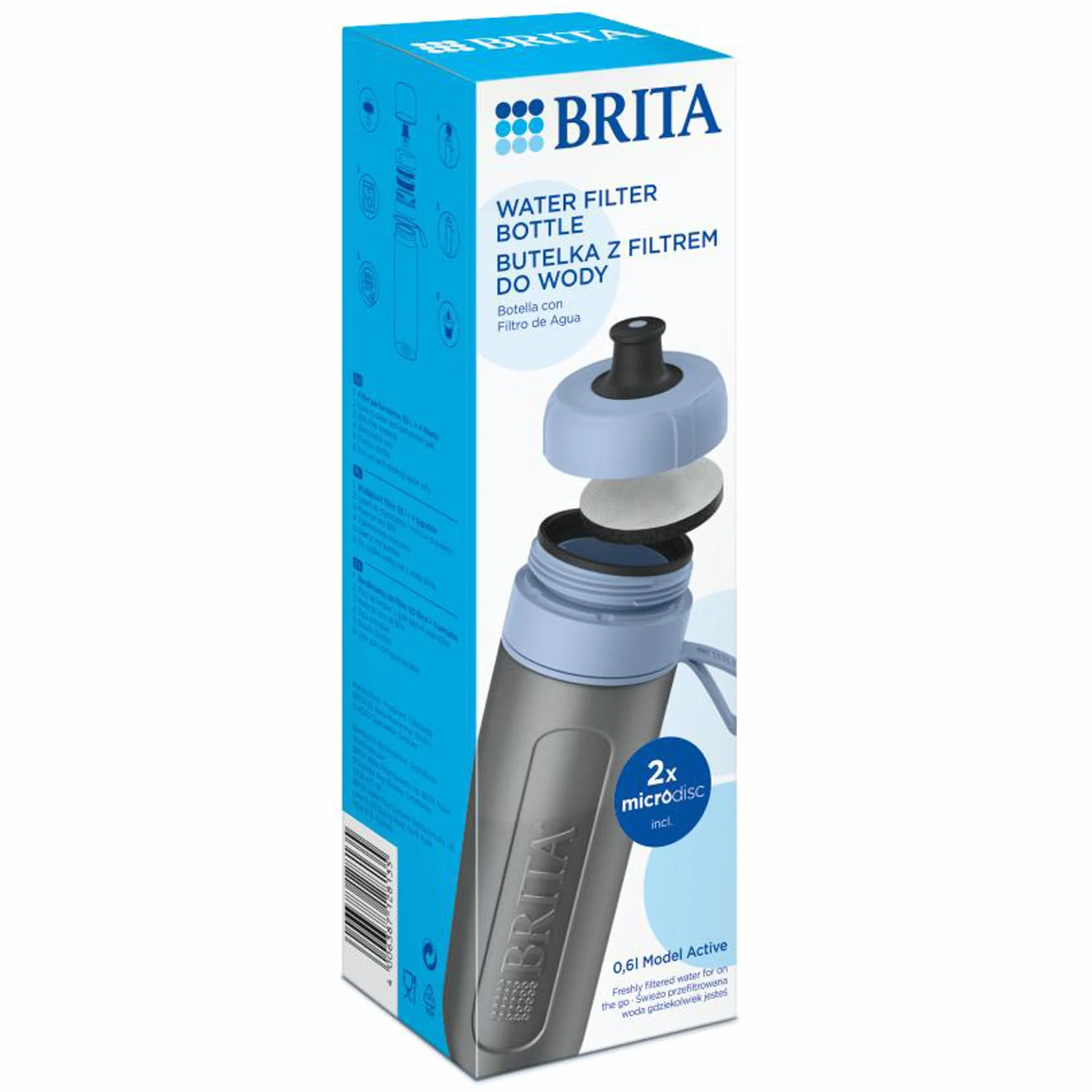 BRITA Butelka filtrująca Active pastelowy błękit 0,6l z 2 filtrami MicroDisc