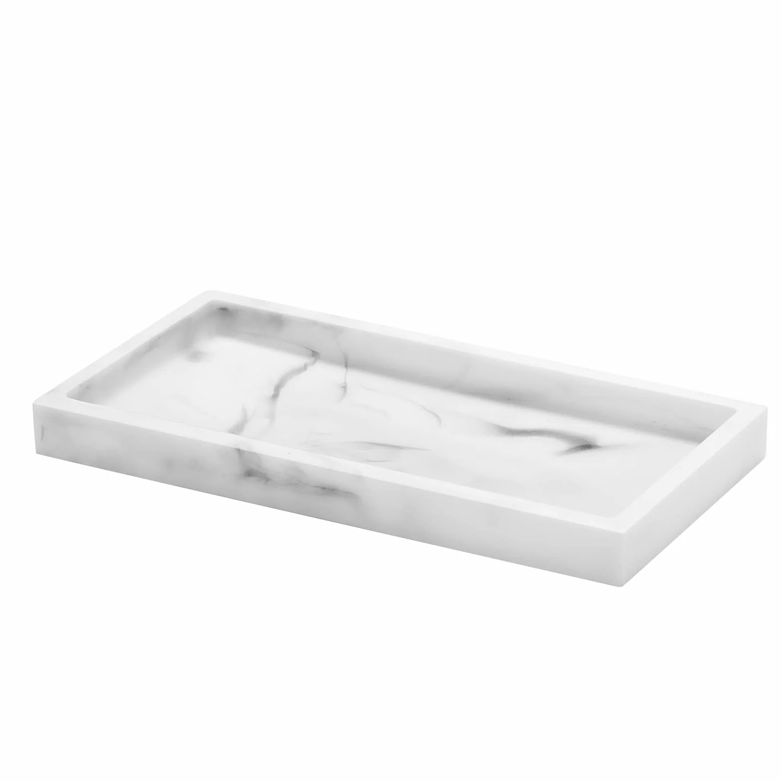 Luxspire Bathroom Vanity Tray, Resin Dresser Jewelry Ring Dish Tank Storage Kitchen Sink Countertop Organiser Plate Holder for Perfume Candles Soap Towel Plant Bathroom Accessories, Mini, White Marble