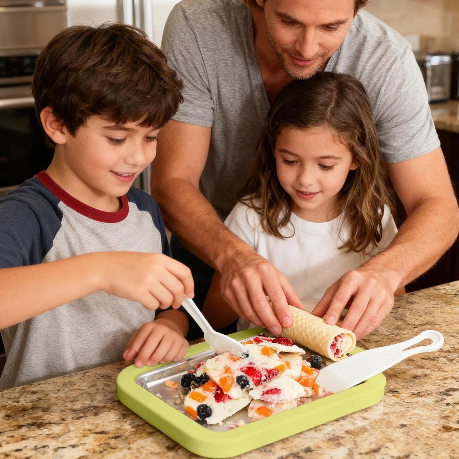 Roll Ice Cream Maker - Homemade Yogurt Rolls Tray with 2 Spatulas